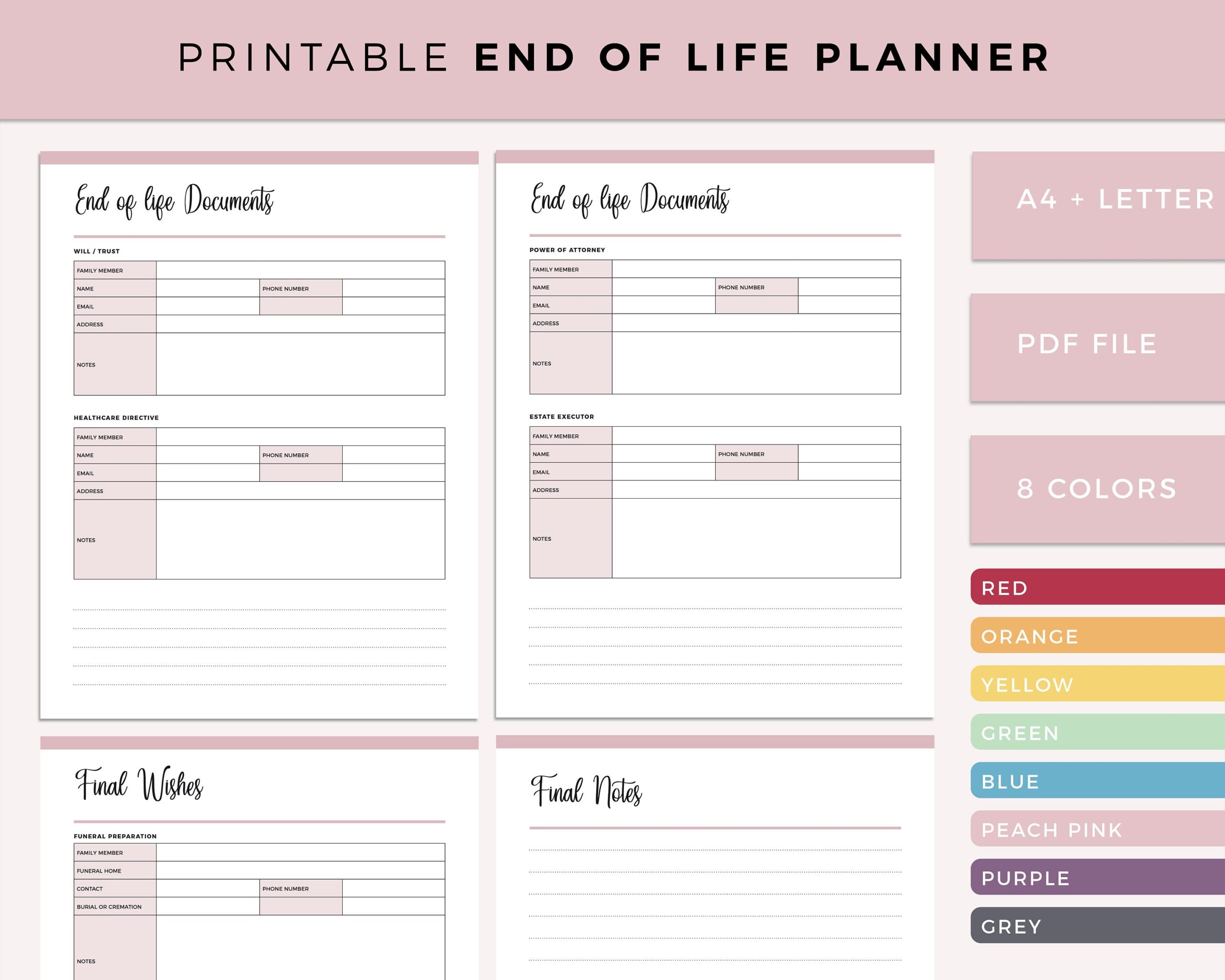 Printable End Of Life Planner Emergency Binder Documents Estate Planning Will Information If I Die Planner Final Wishes A4 Letter Etsy