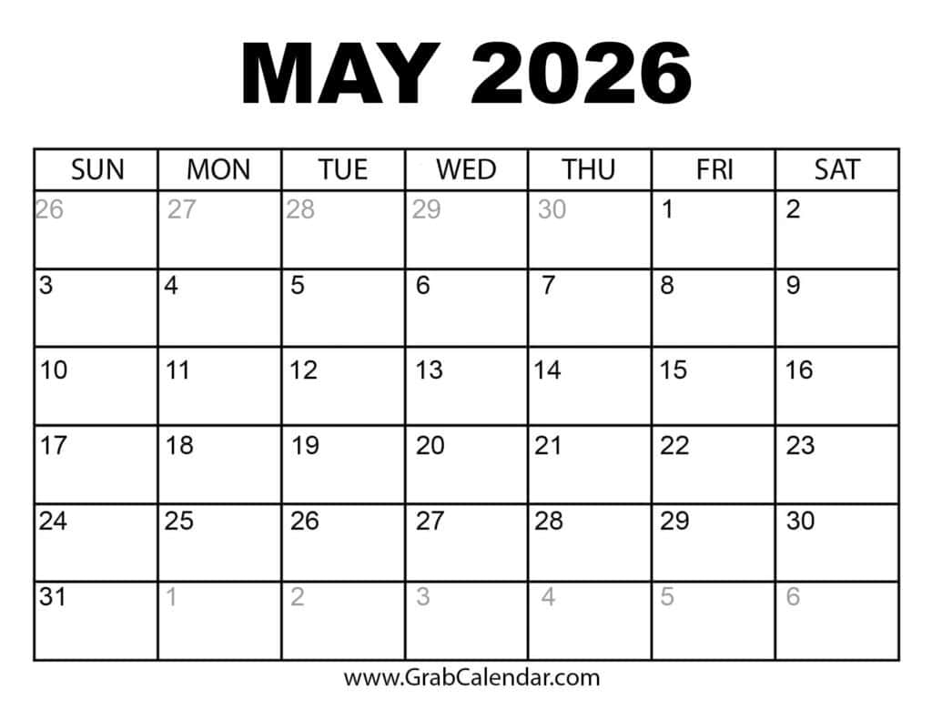 May 2026 Printable Calendar With Holidays