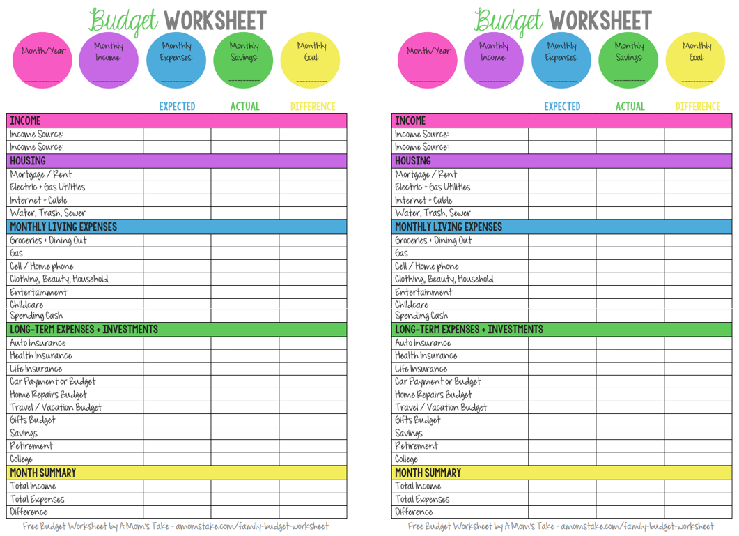 Printable Budgeting Worksheets