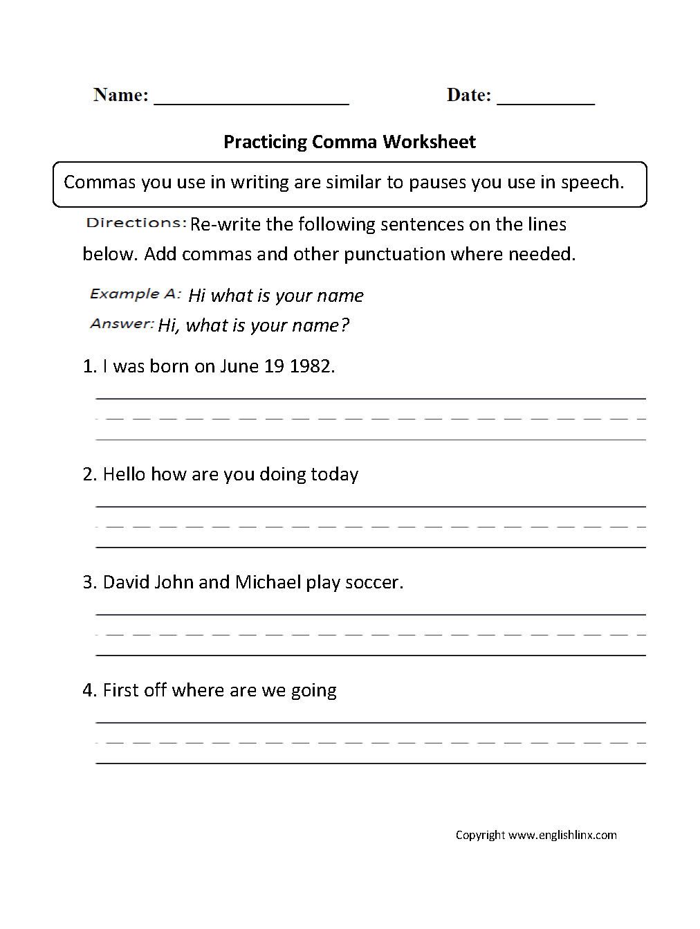 Punctuation Worksheets Comma Worksheets