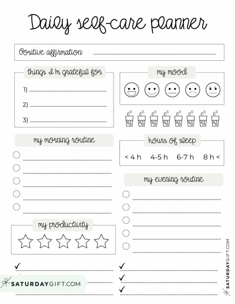 Self Care Planner 4 Cute Free Daily Self Care Planners SaturdayGift