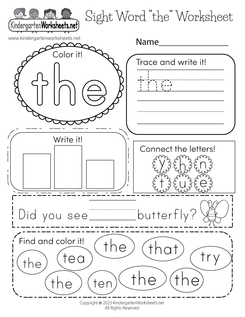 Printable Kindergarten Reading Worksheets Sight Words