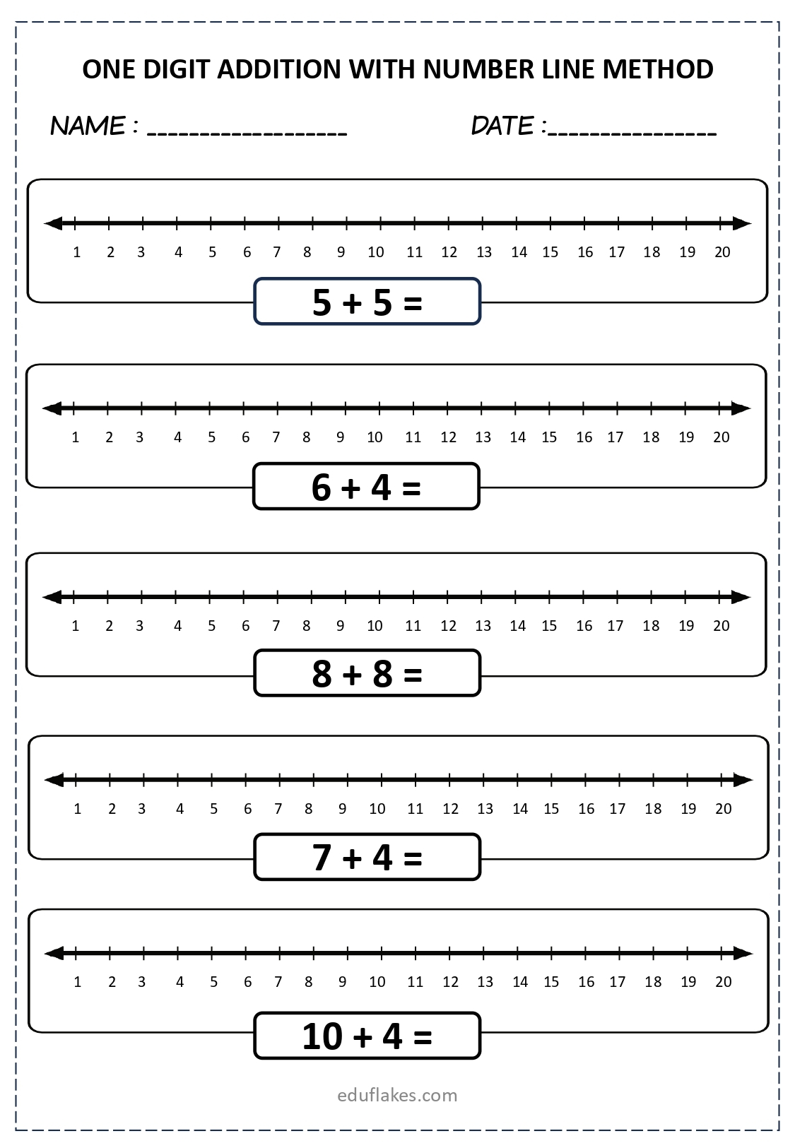 Free Printable Number Line Addition Worksheets