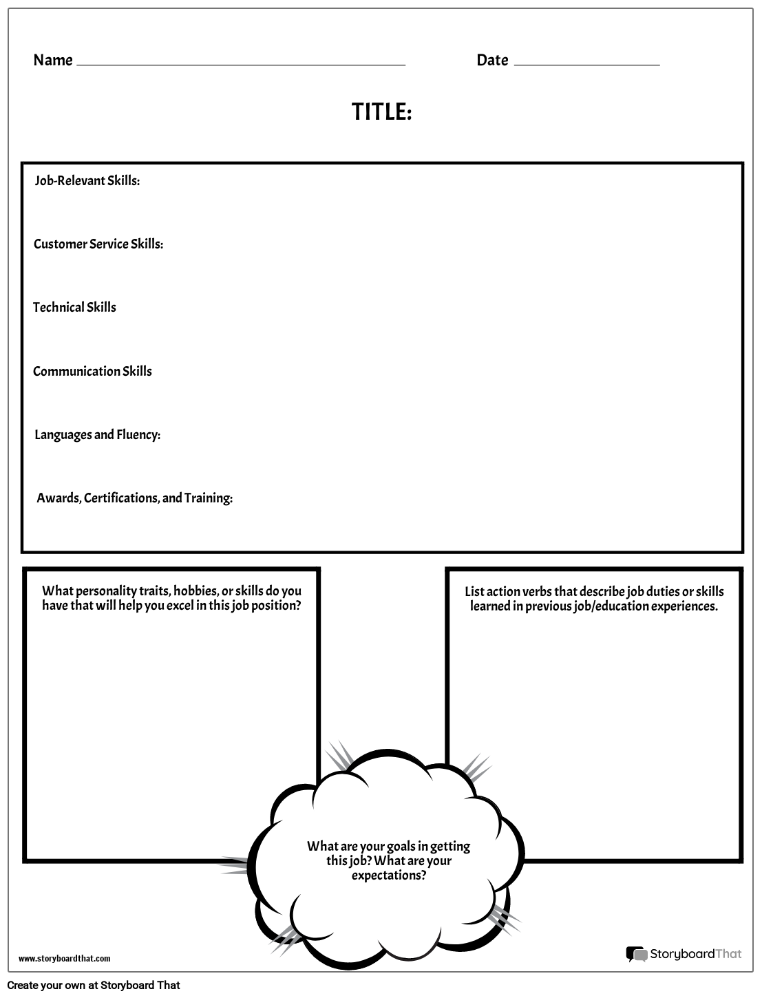 Storyboard That Free Resume Worksheet Templates