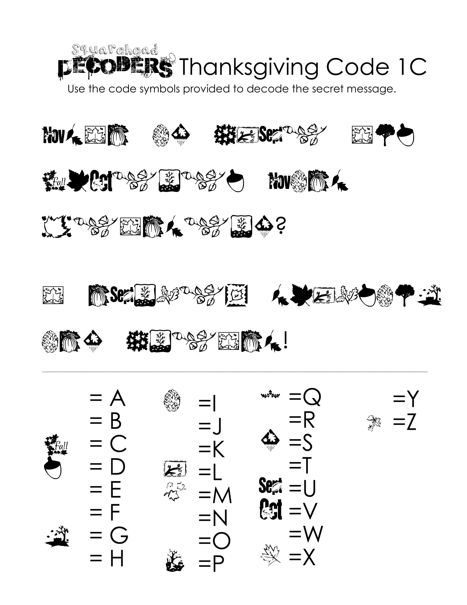 Thanksgiving Decoding Worksheets free Squarehead Teachers