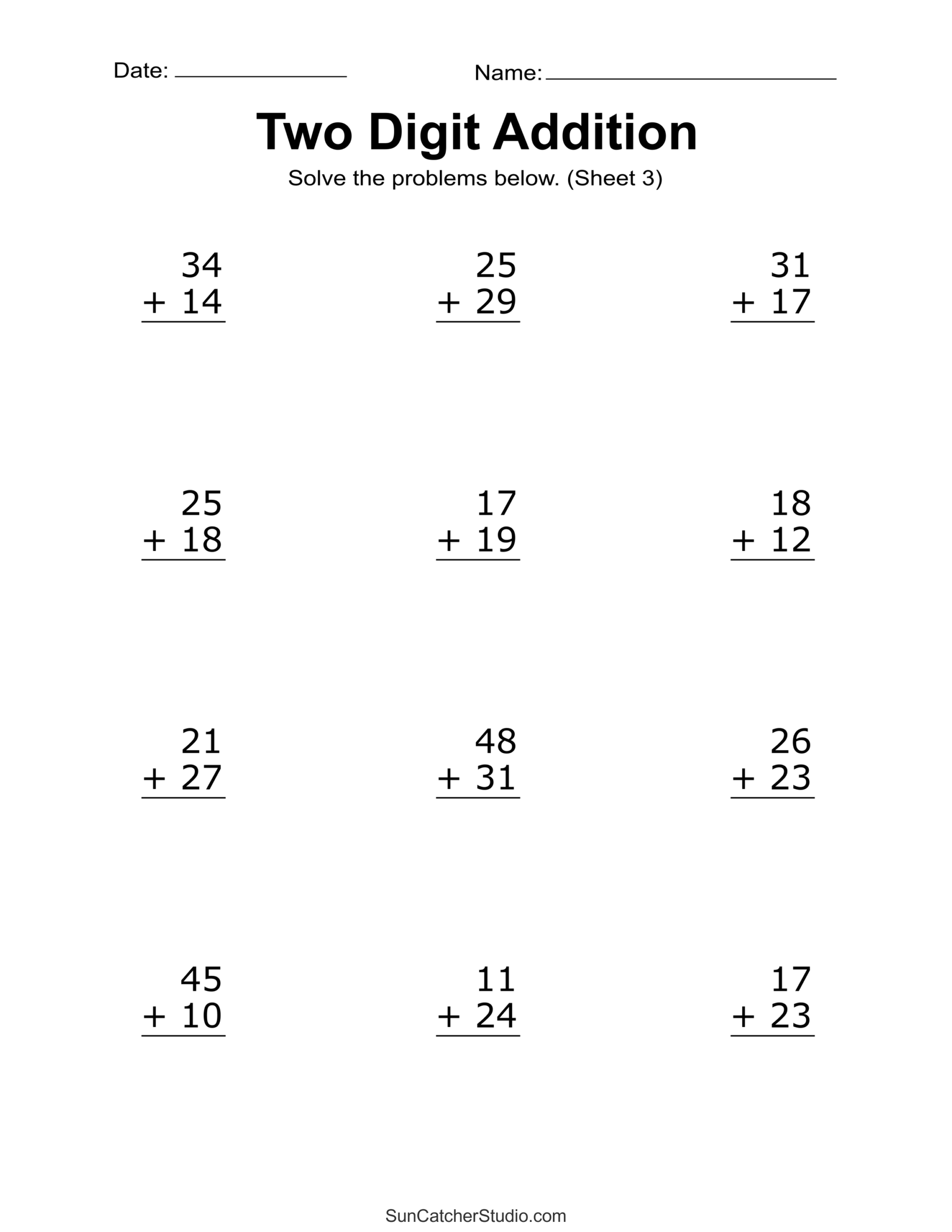 Two Digit Addition Worksheets Printable 2 Digit Problems Free Printables Monograms Design Tools Patterns DIY Projects