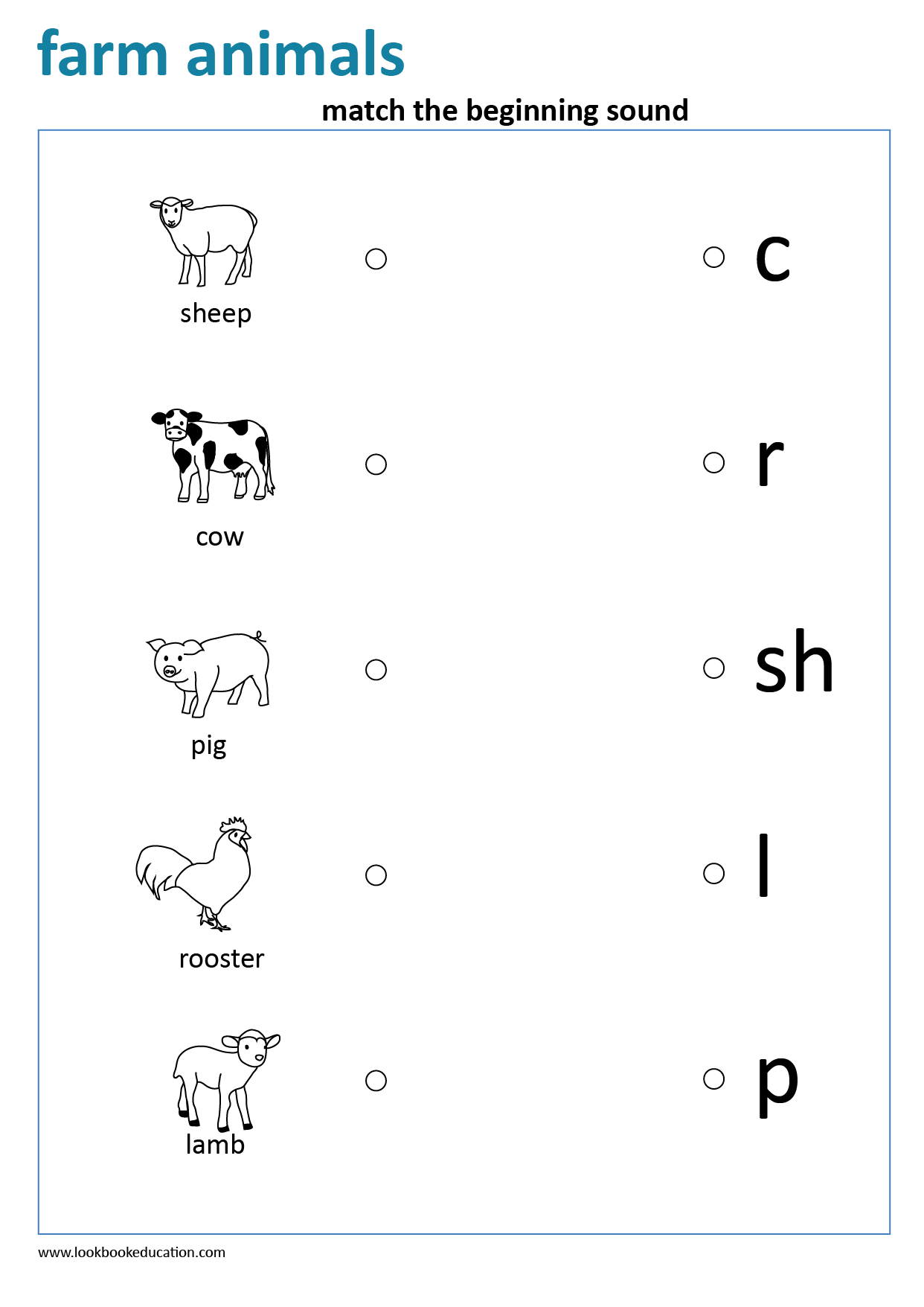 Worksheet Match The Beginning Sound Farm Animals Lookbook Education