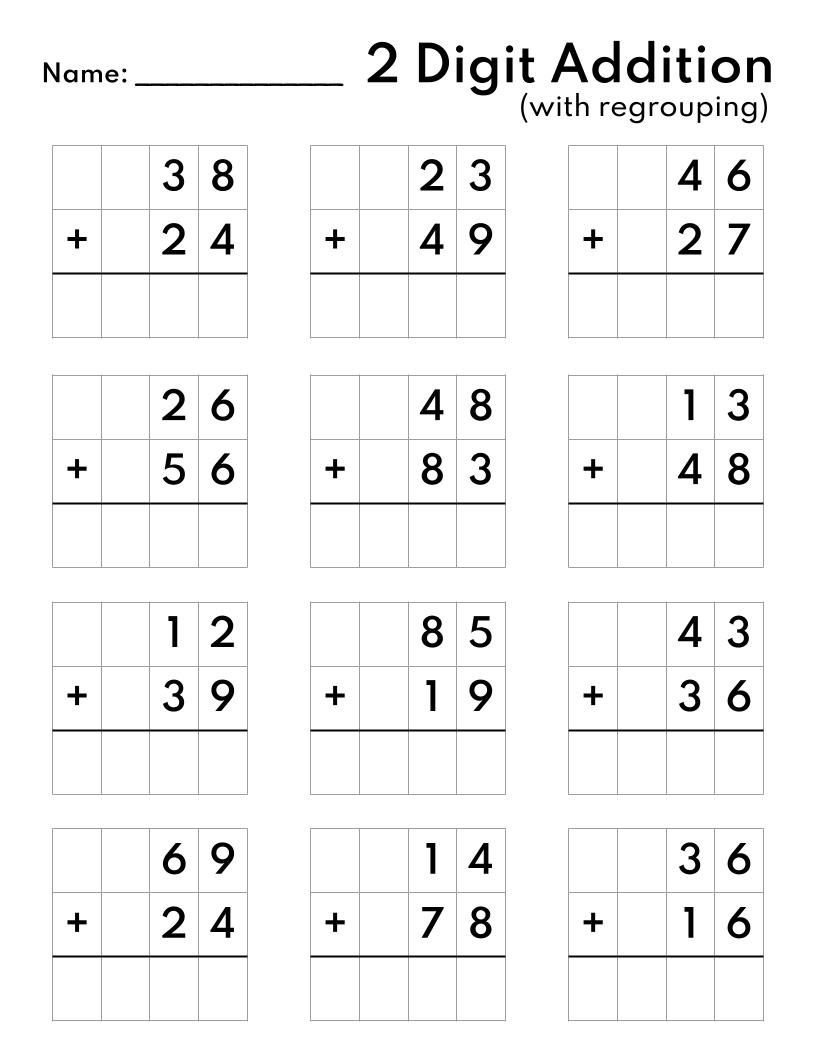 10 printable two digit addition worksheets double digit addition worksheets 1st grade 2nd grade made by teachers