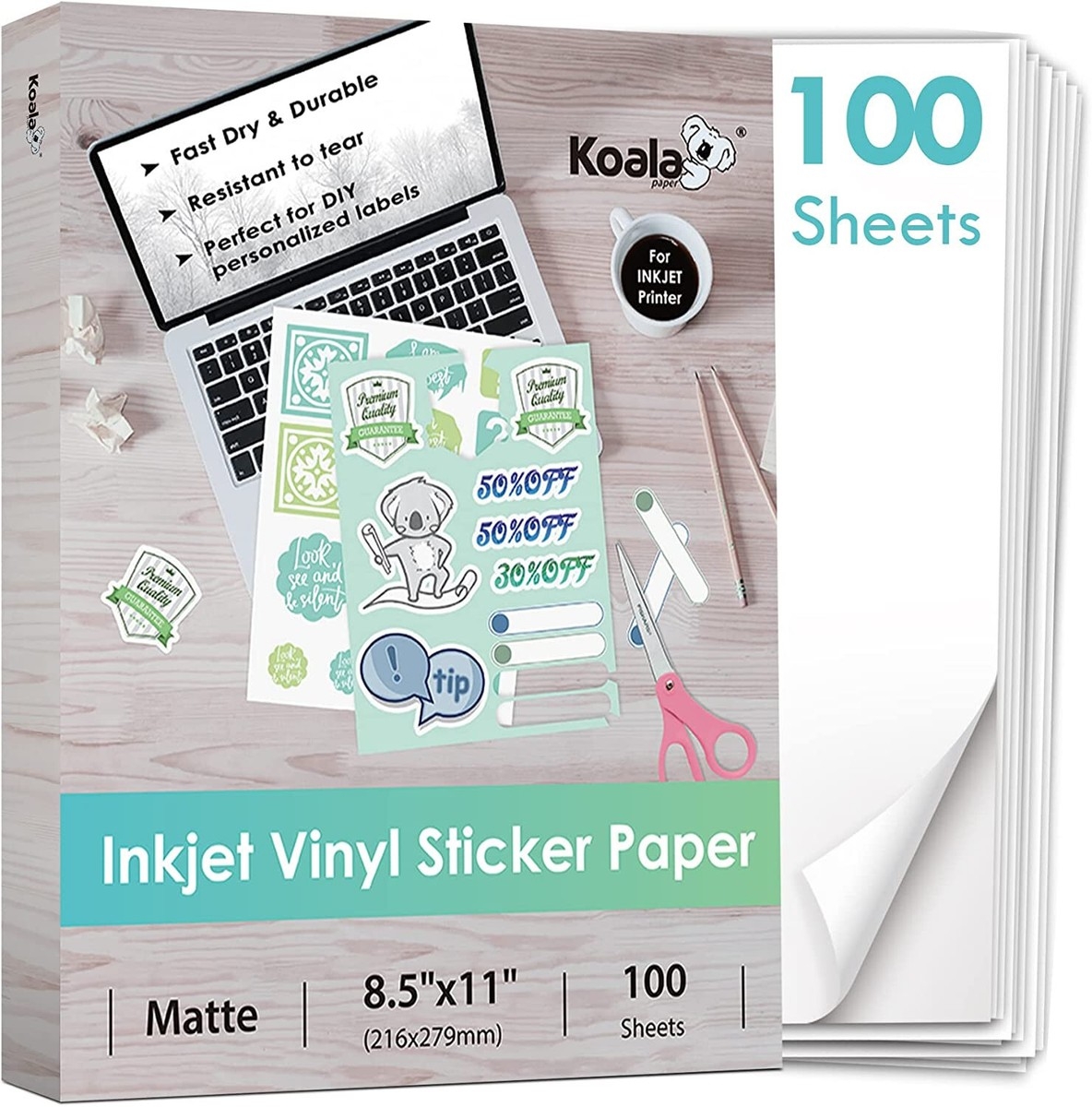 100 PK Koala Printable Vinyl Sticker Paper Waterproof Matte White Inkjet Cricut EBay