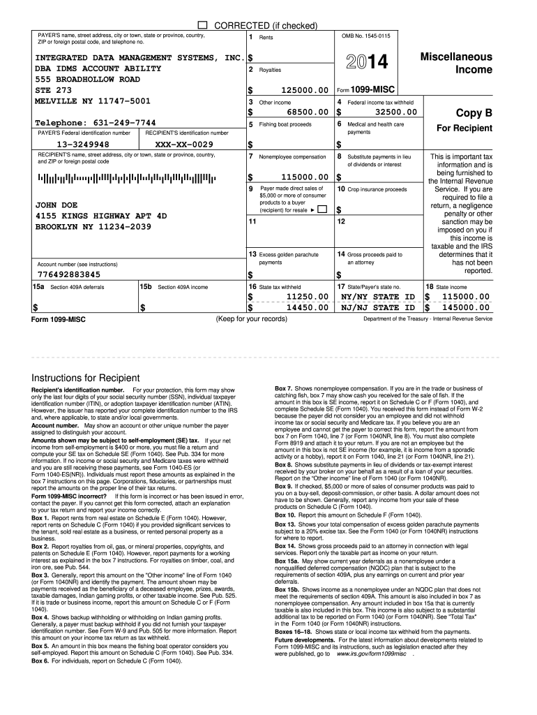 Printable 1099 Misc Form Pdf
