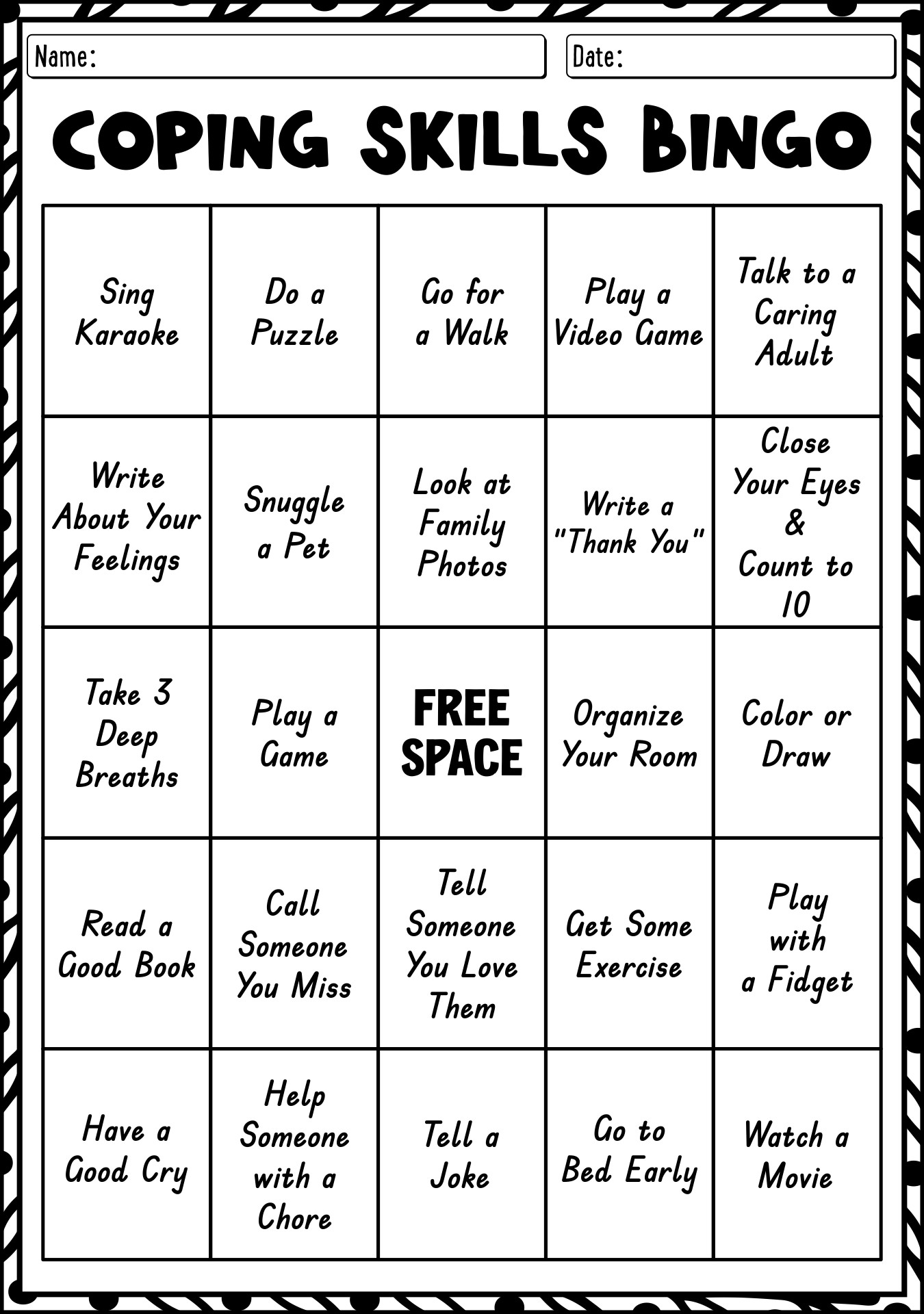 Free Printable Coping Skills Worksheets Pdf