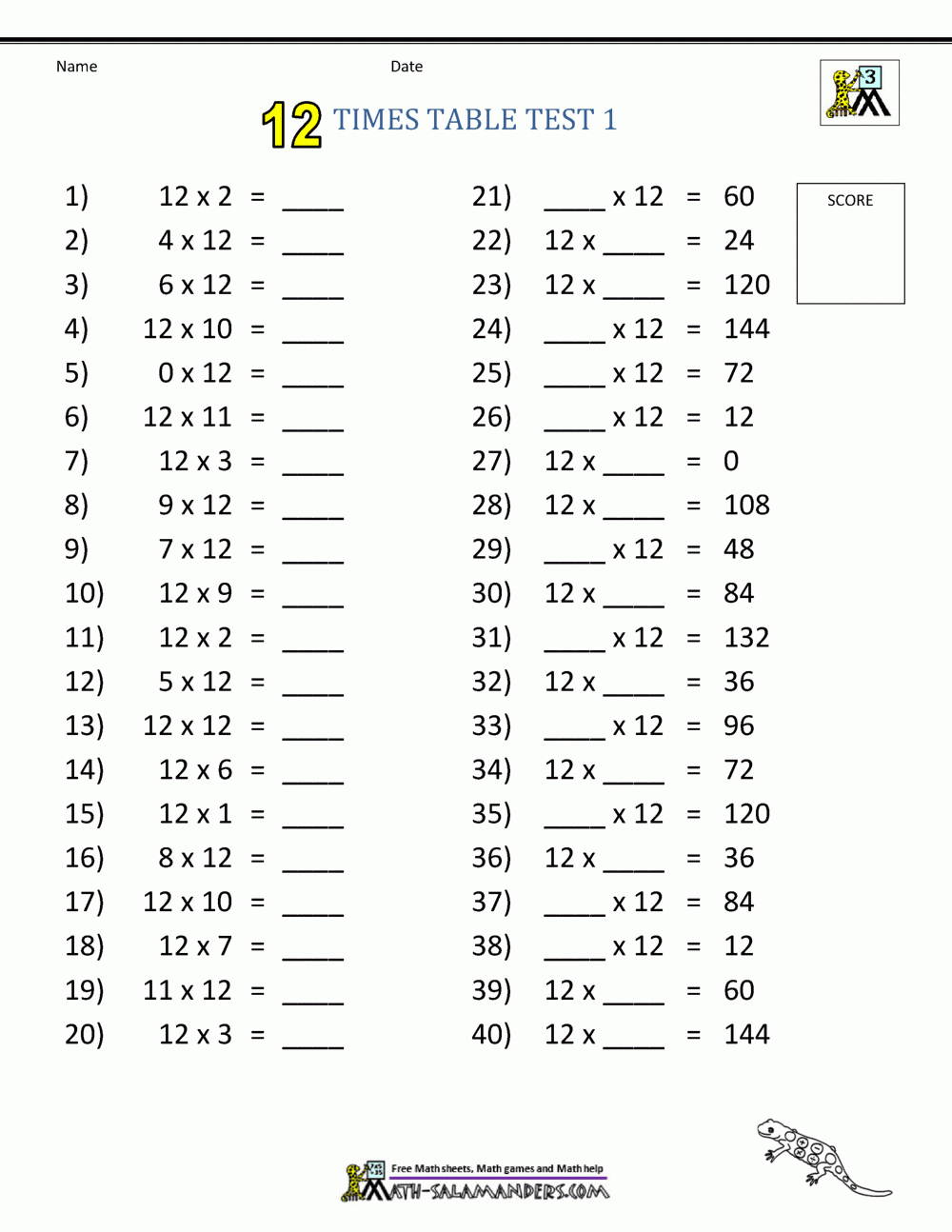 Free Printable Times Tables Worksheets
