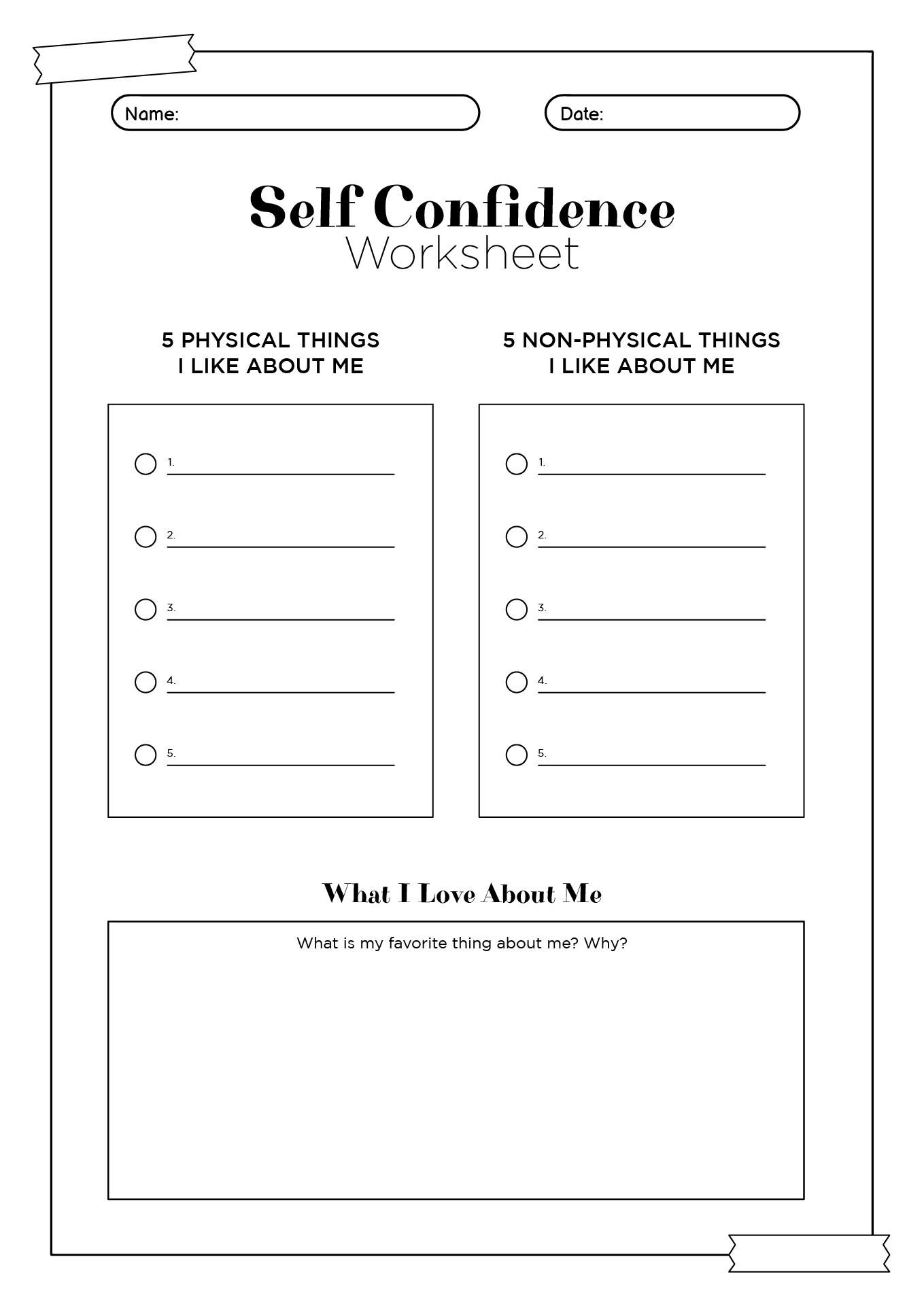 Free Printable Self Esteem Worksheets
