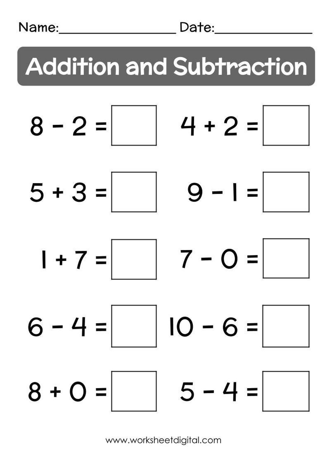 18 Printable Addition Subtraction Up To 10 Worksheets Printable Worksheets Library