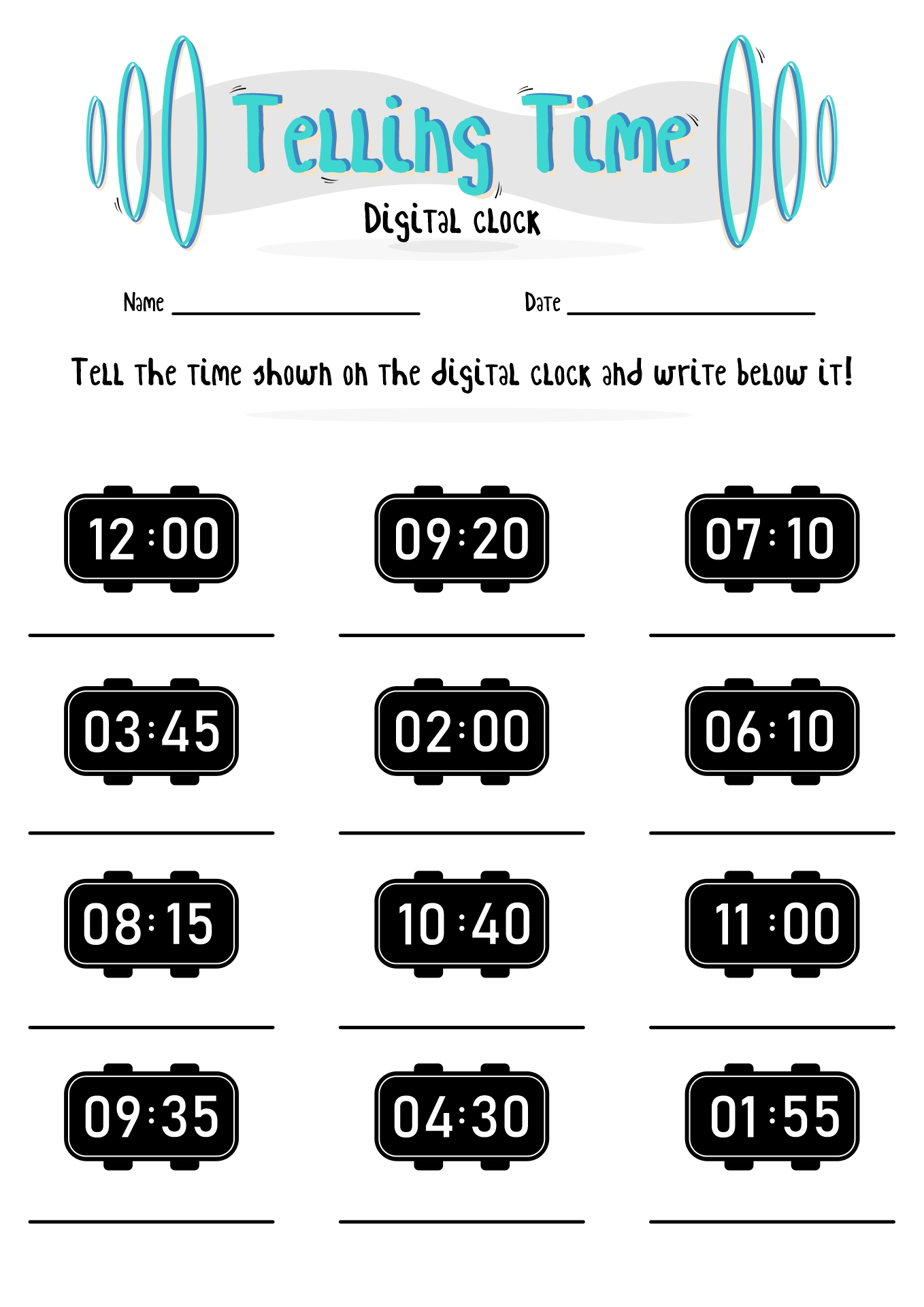 Digital Clock Worksheets Printable