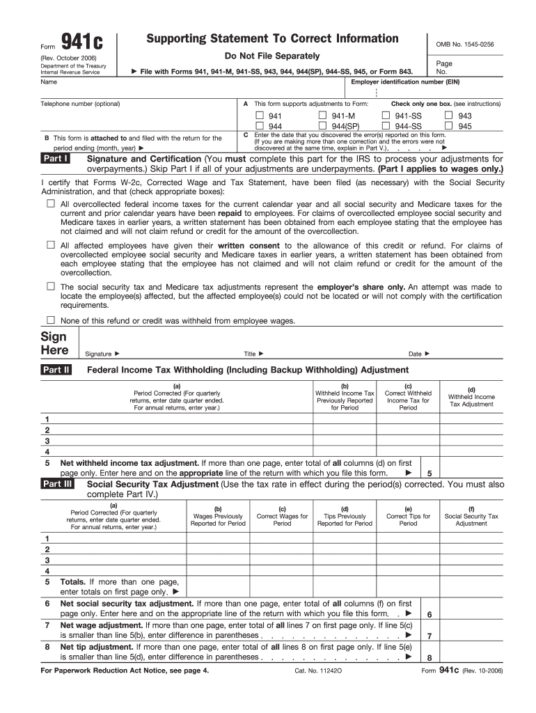 2006 2025 Form IRS 941c Fill Online Printable Fillable Blank PdfFiller