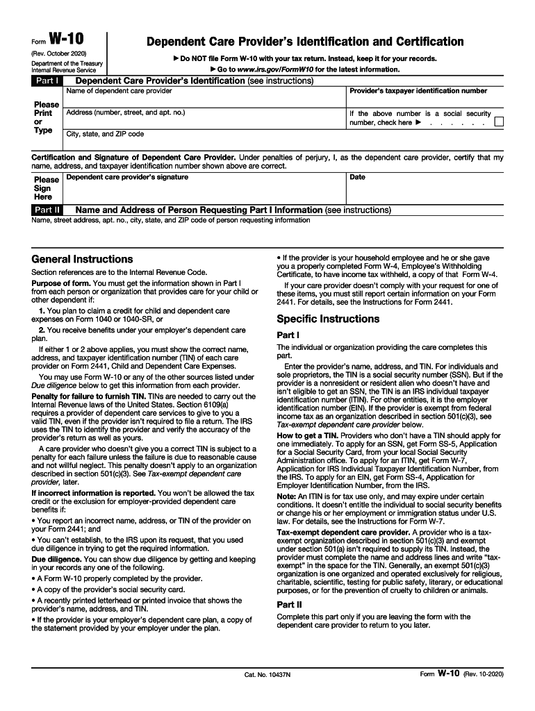 2020 2025 Form IRS W 10 Fill Online Printable Fillable Blank PdfFiller