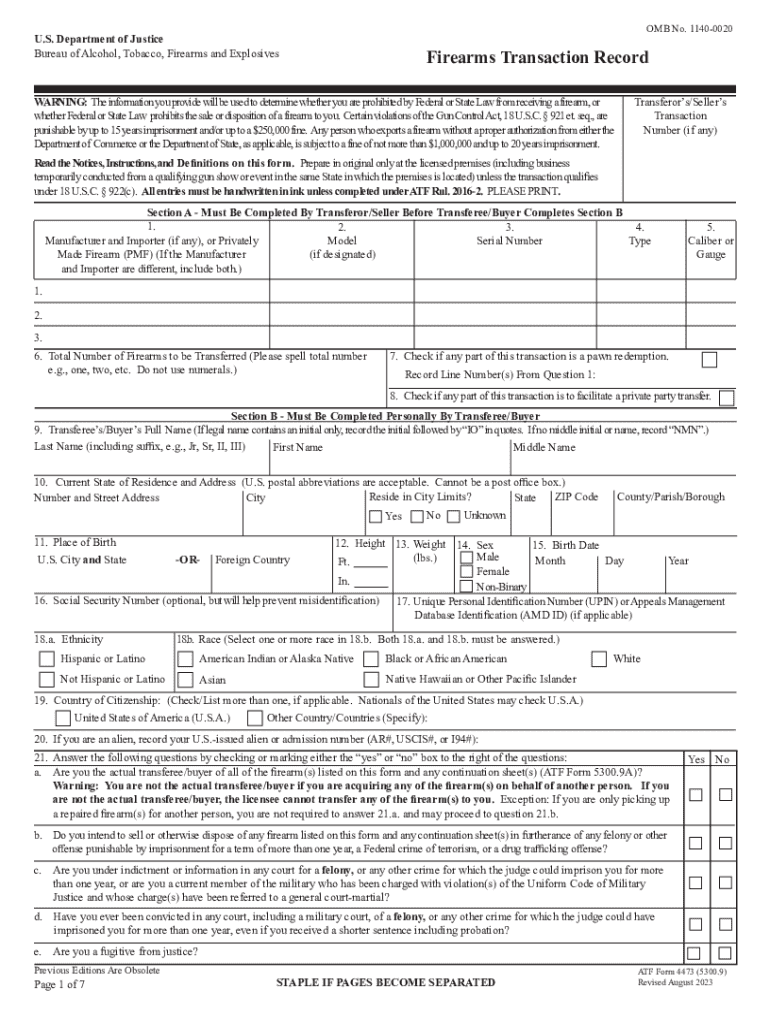 2023 2025 Form ATF 4473 Fill Online Printable Fillable Blank PdfFiller