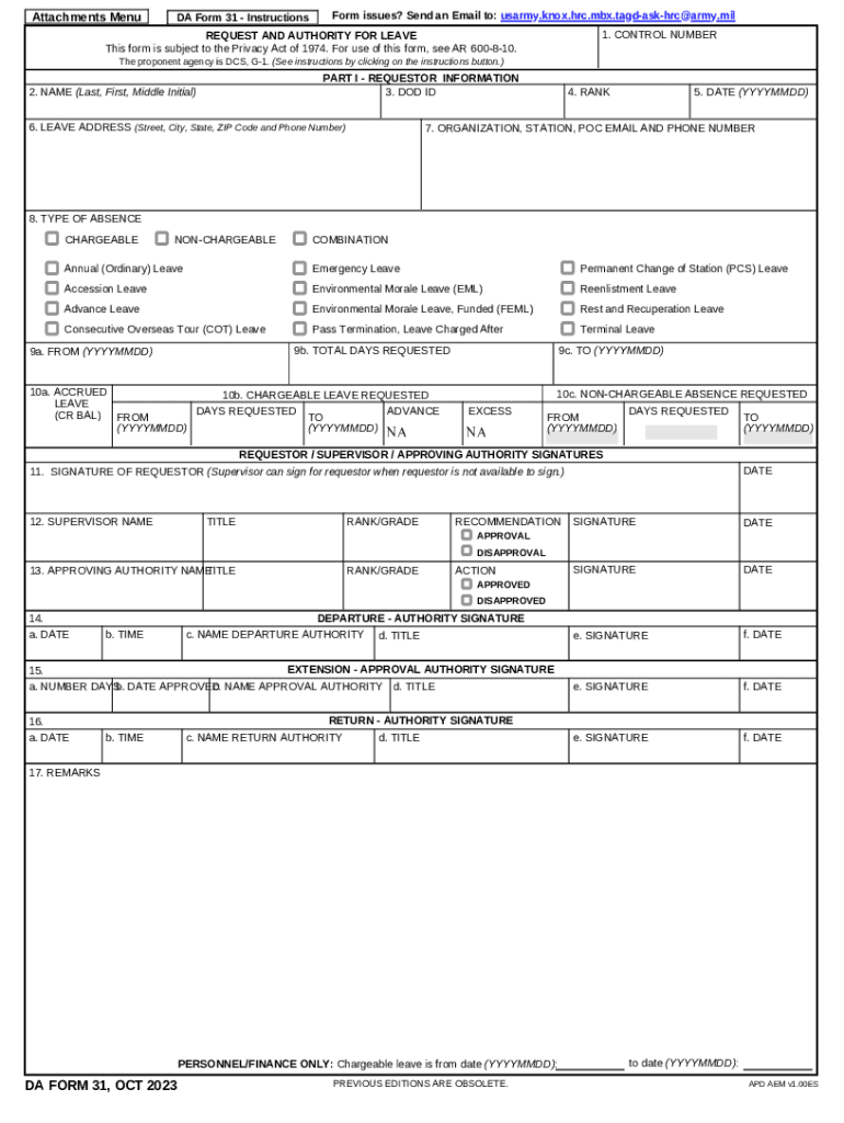 2023 2025 Form DA 31 Fill Online Printable Fillable Blank PdfFiller