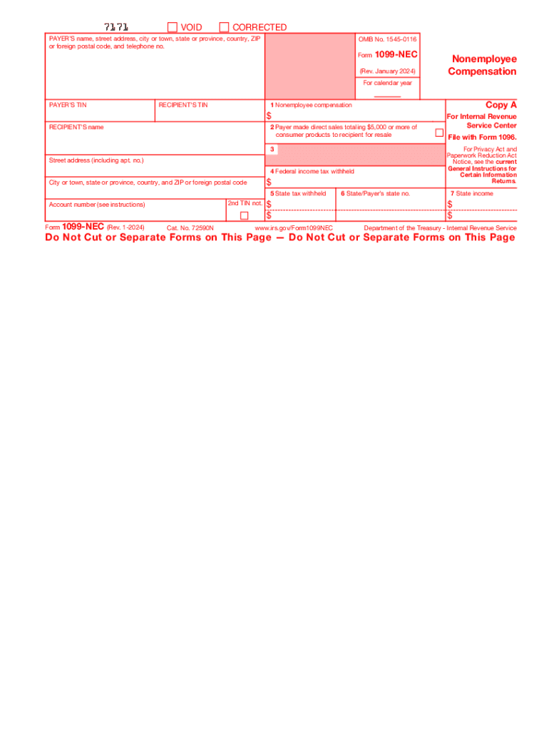 2024 Form IRS 1099 NEC Fill Online Printable Fillable Blank PdfFiller