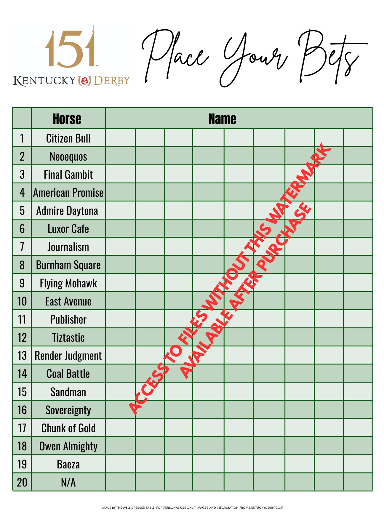 Kentucky Derby 2025 Racing Form Printable
