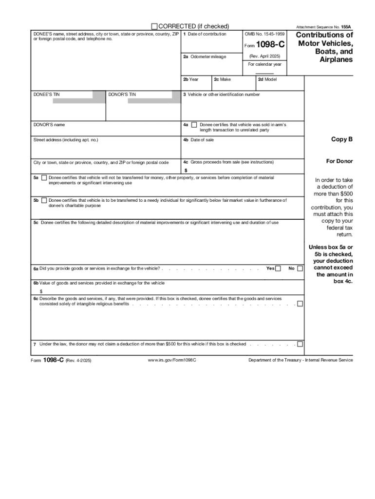 2025 Form IRS 1098 C Fill Online Printable Fillable Blank PdfFiller