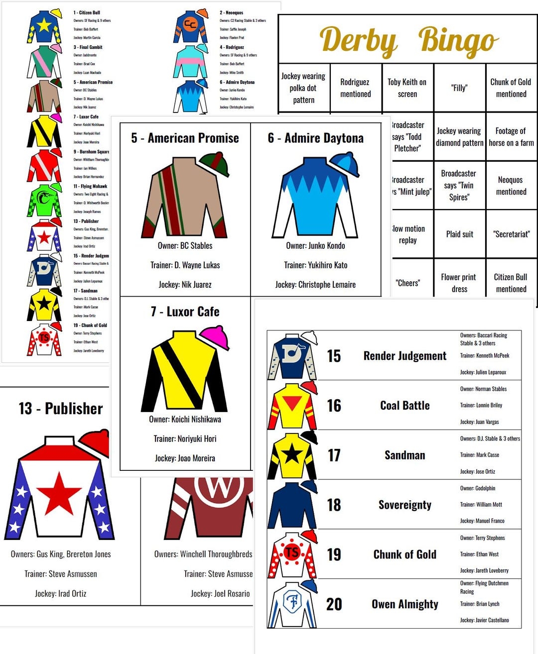 2025 Printable Kentucky Derby Roster Bingo BAEZA ADDED links Included To Download Updates Etsy