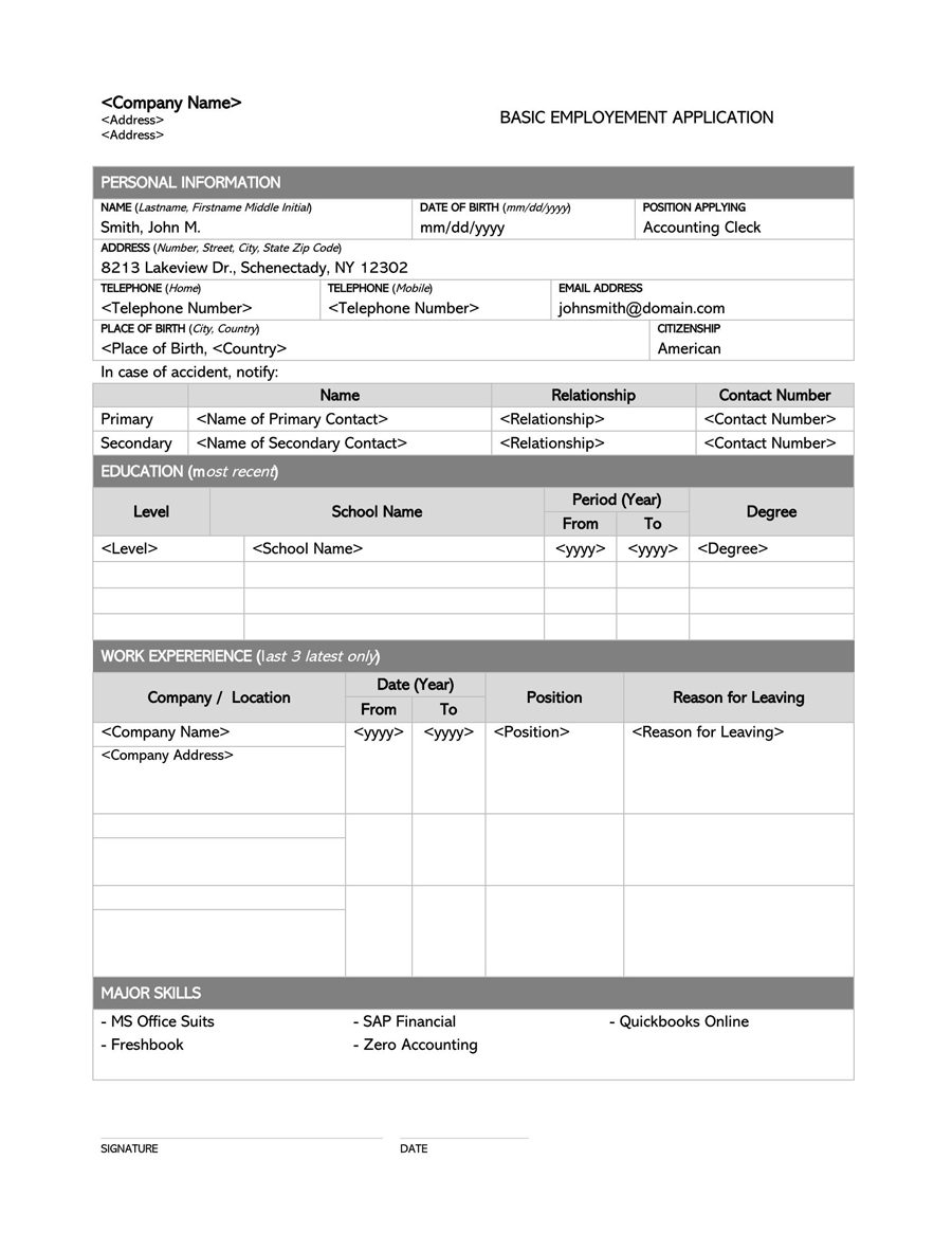 Job Application Form Free Printable
