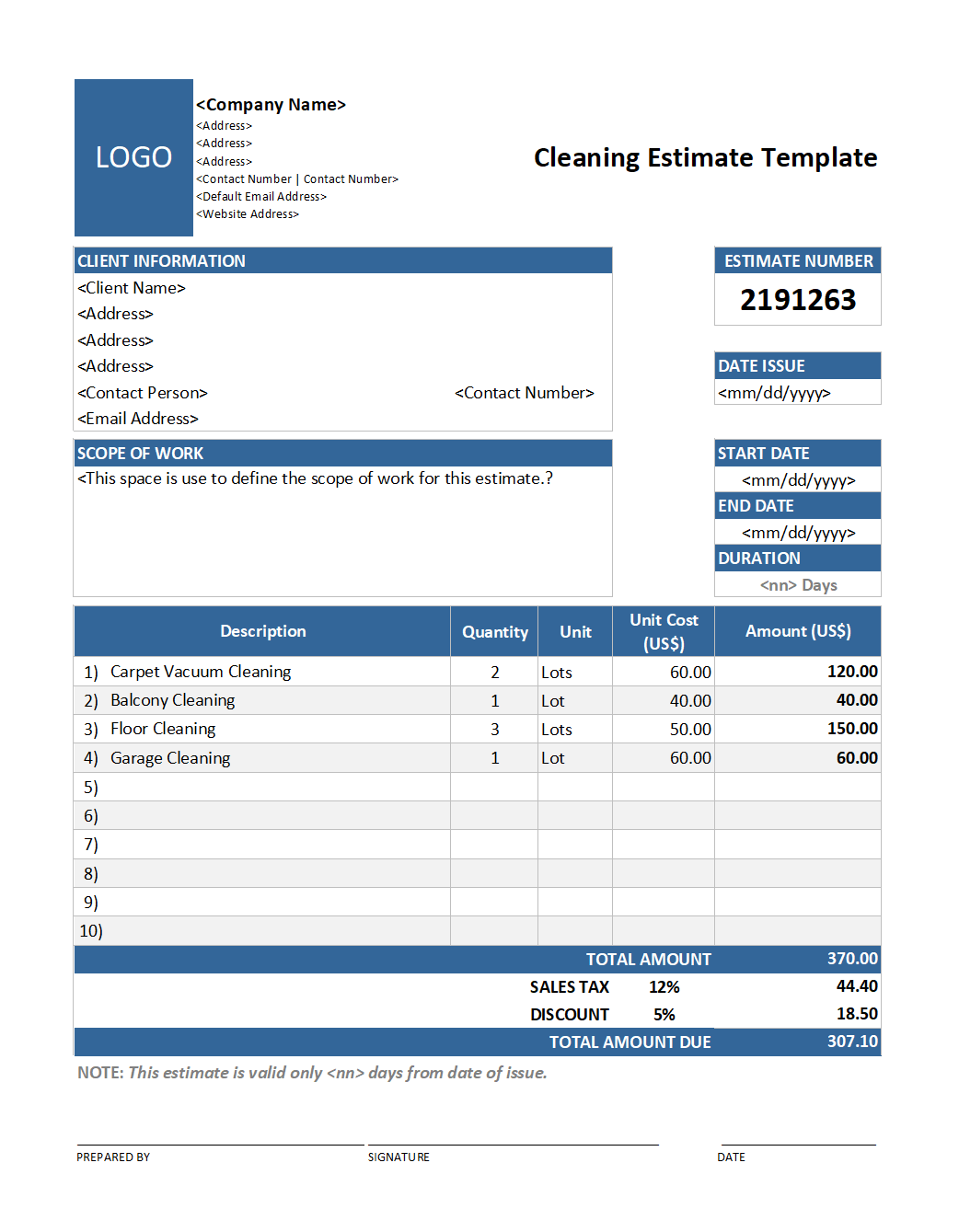 Quote Pdf Free Printable Estimate Forms