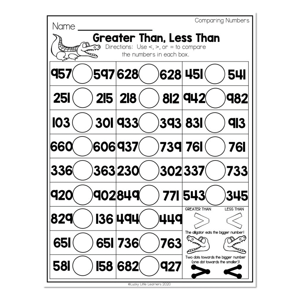 Greater Than Less Than Free Printable Worksheets