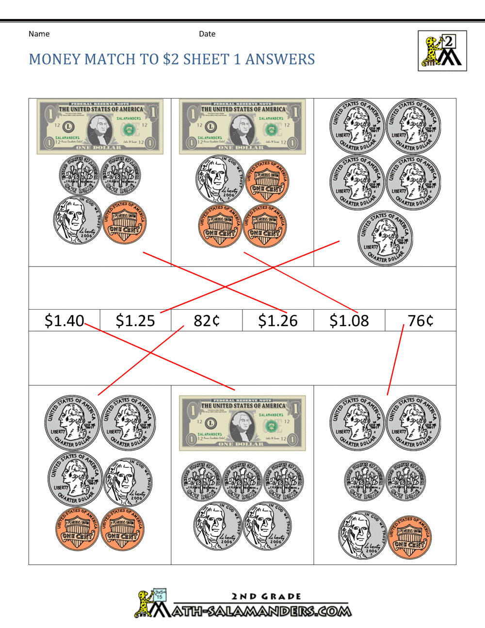 2nd grade money worksheets up to 2