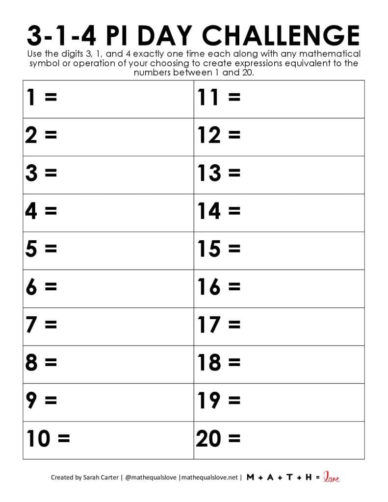 3 1 4 Pi Day Number Challenge Math Love