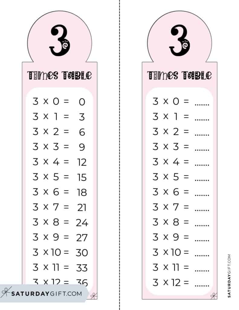 3 Times Table Chart 15 Cute Free Printables SaturdayGift