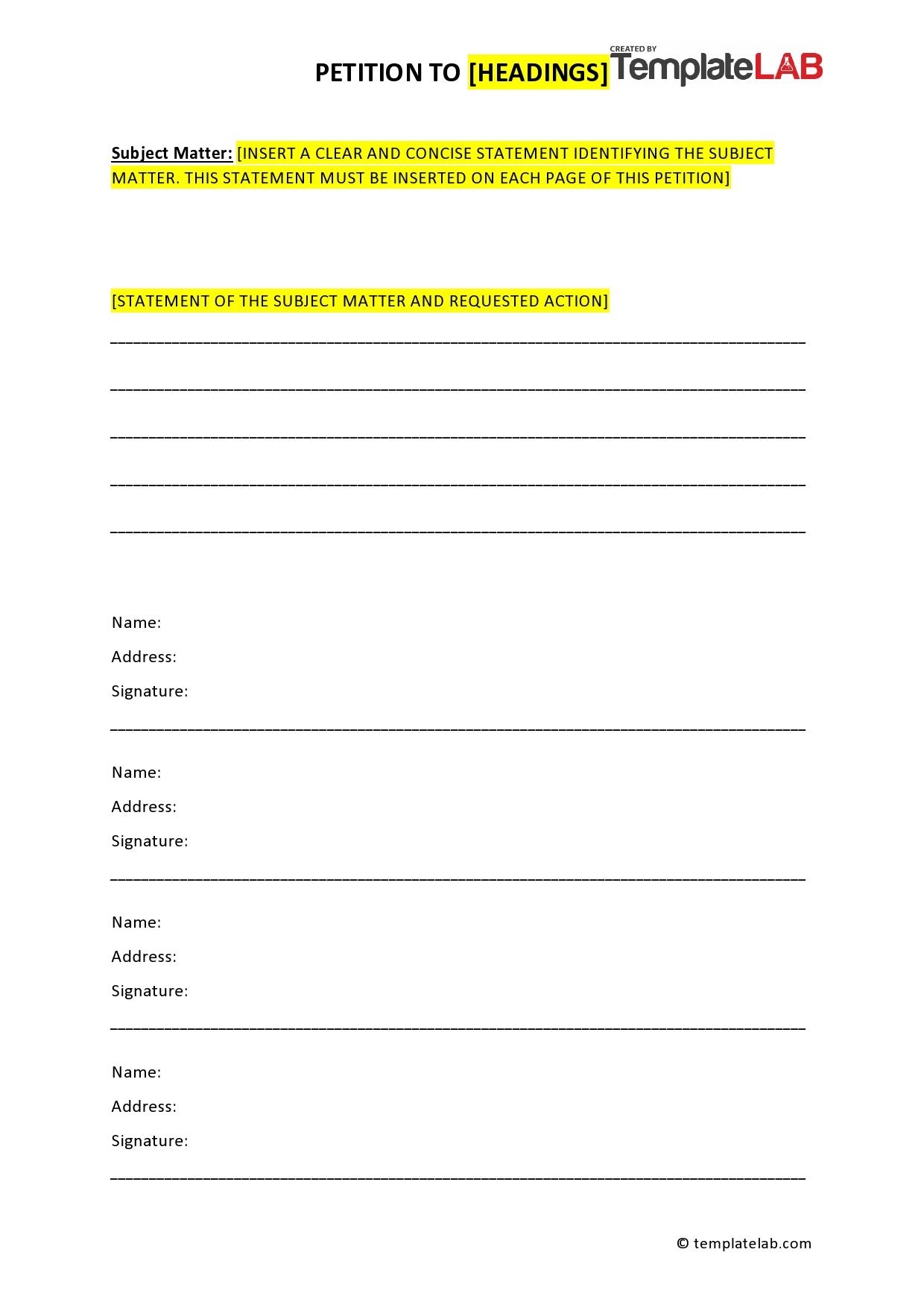 Printable Blank Petition Form