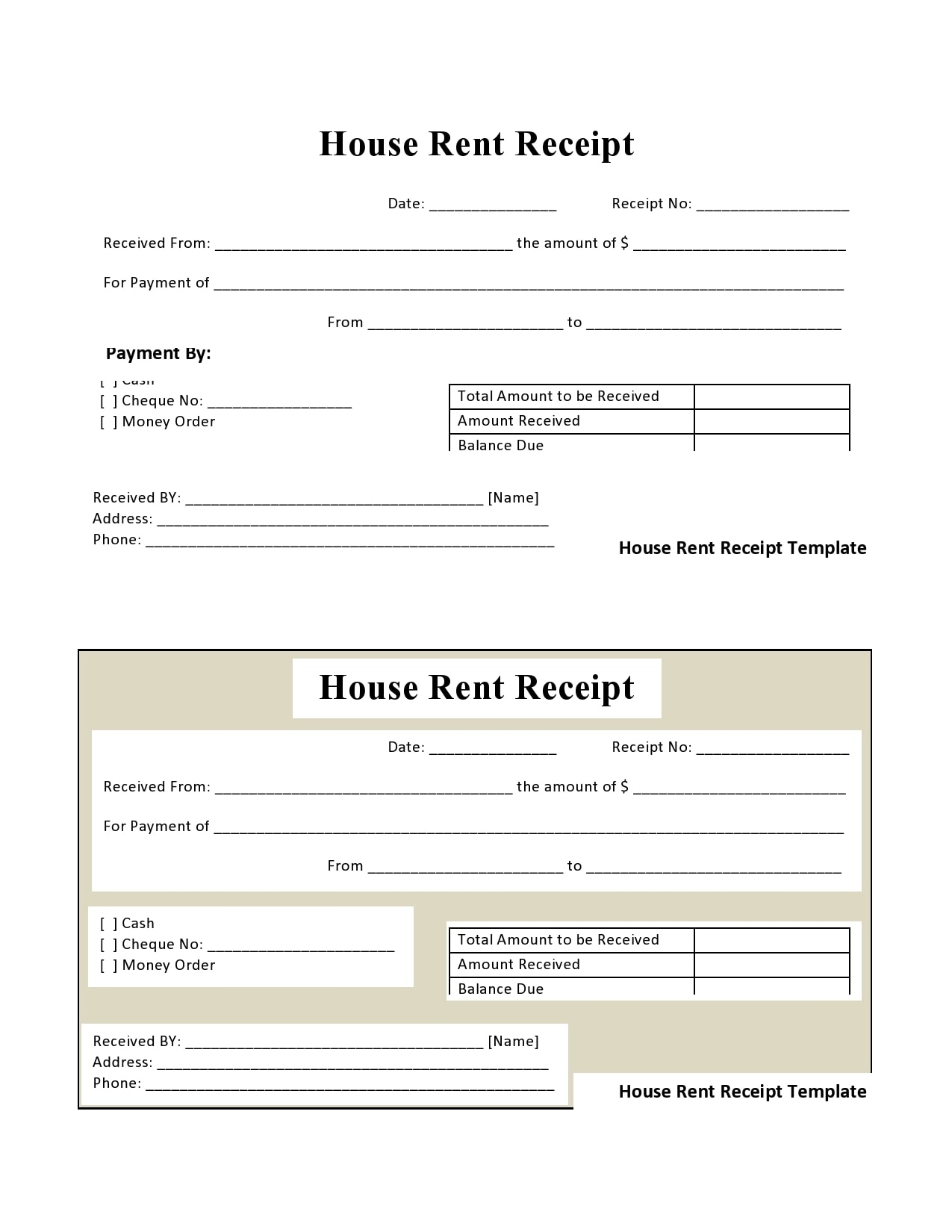 Printable Pdf Rent Receipt Format