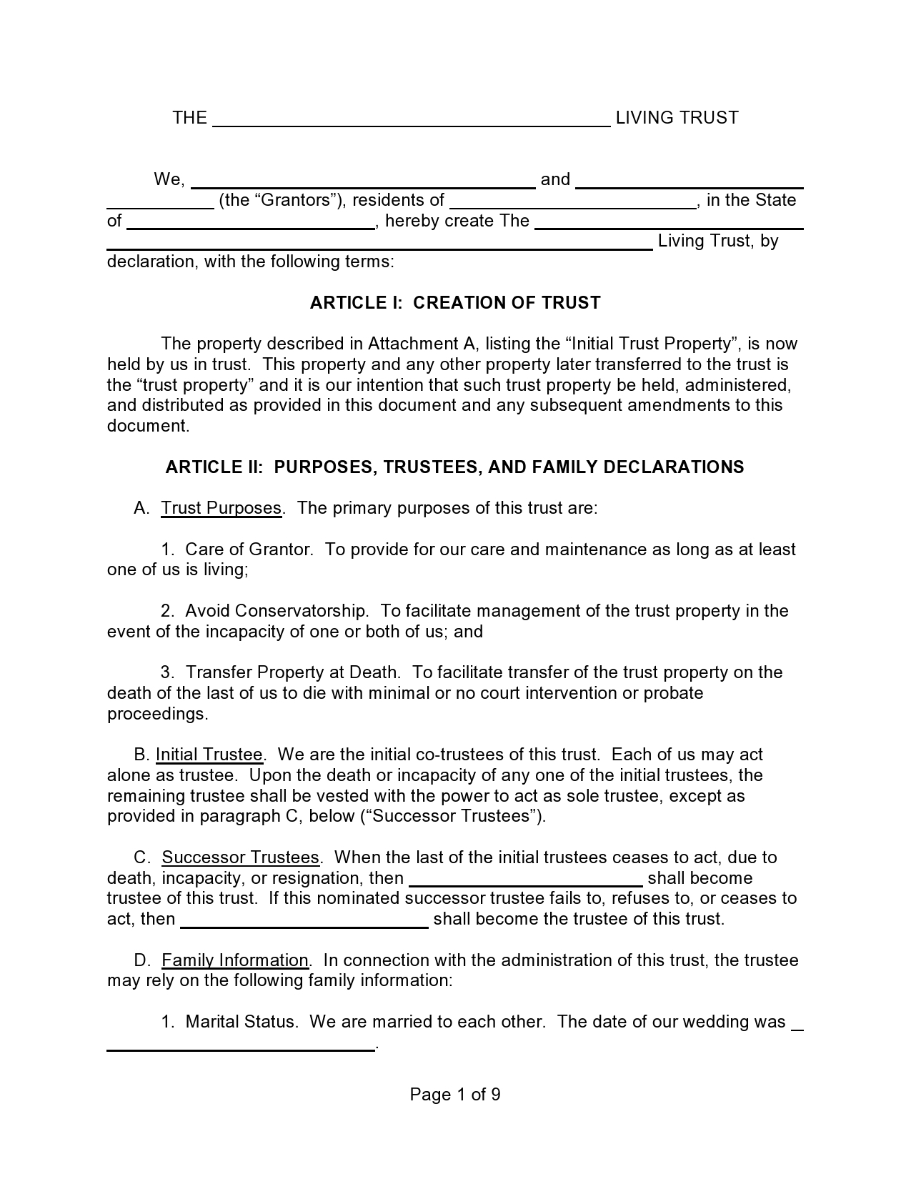 34 Free Living Trust Forms Documents TemplateLab
