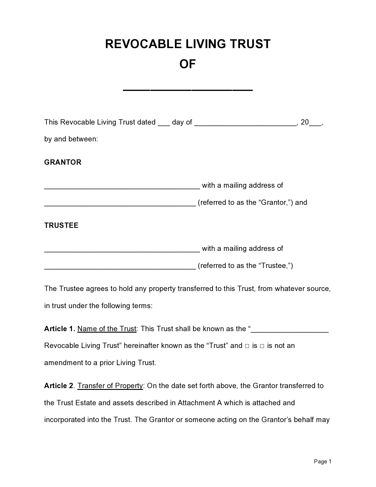 34 Free Living Trust Forms Documents TemplateLab