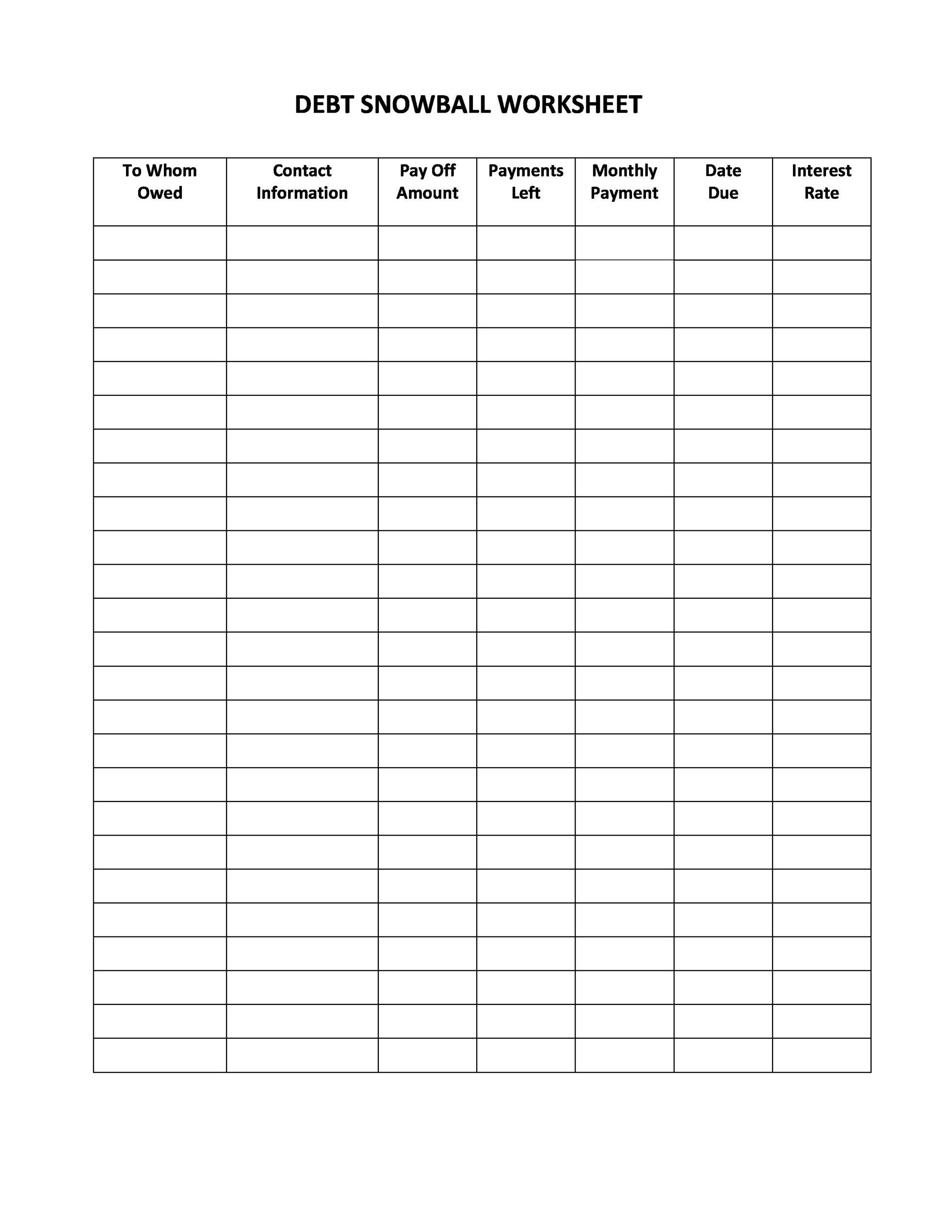 Debt Snowball Worksheet Printable