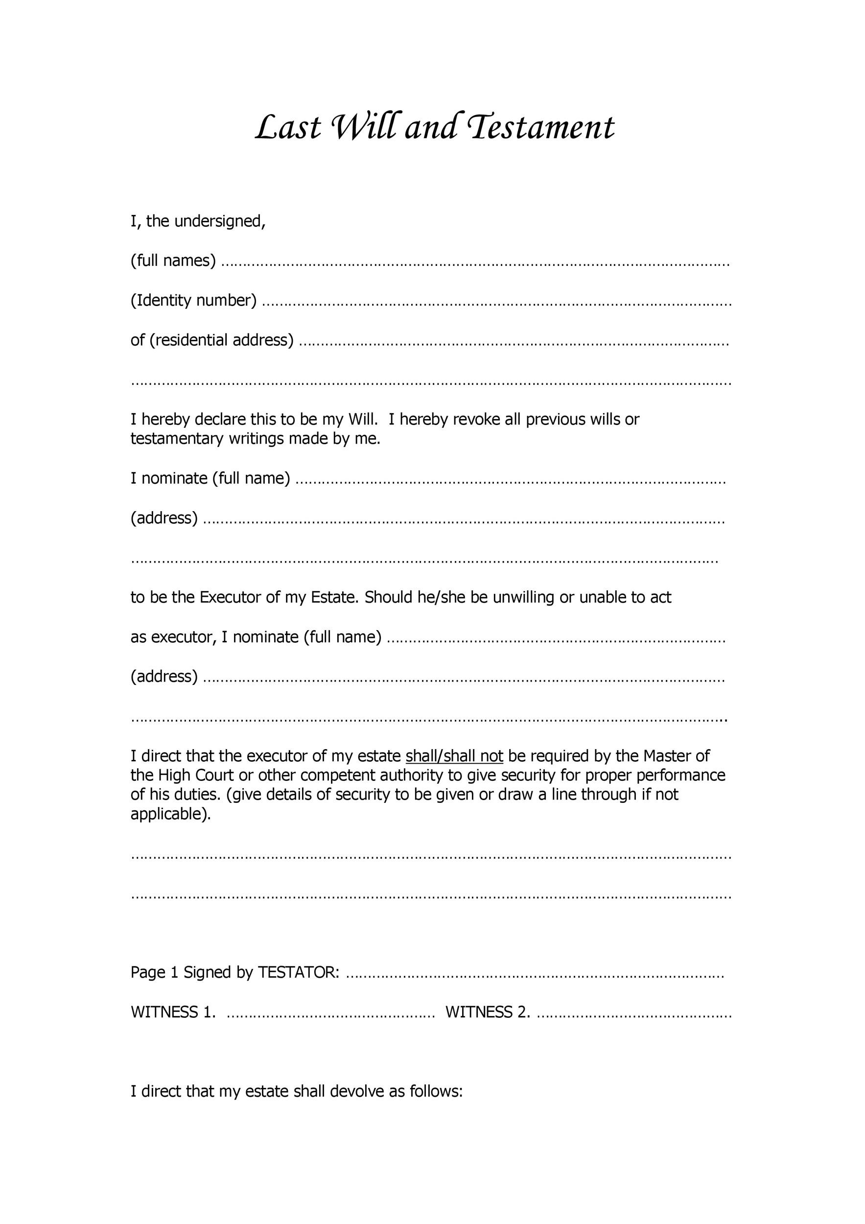 39 last will and testament forms templates templatelab