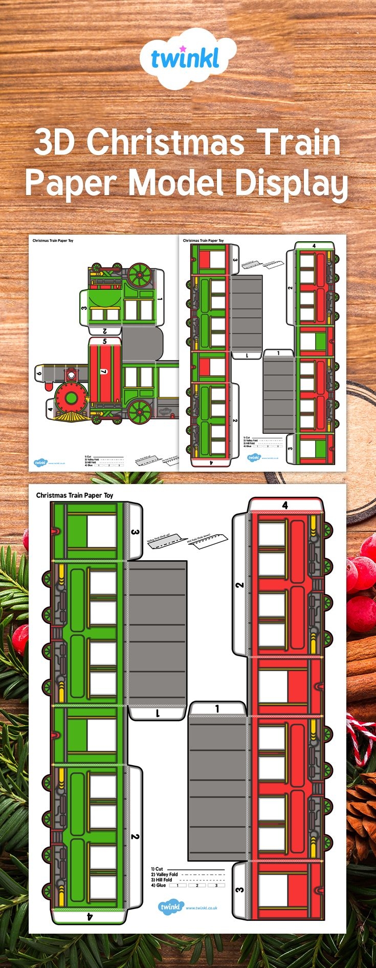 3D Christmas Train Paper Model Display