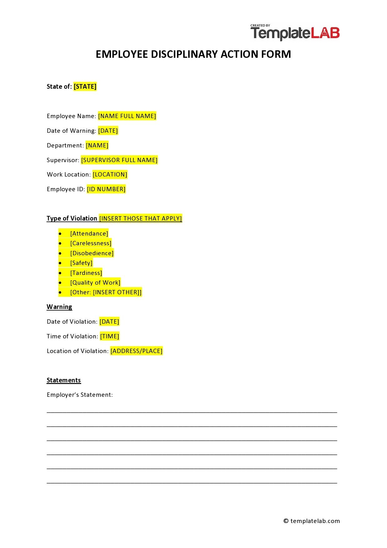 40 Employee Disciplinary Action Forms TemplateLab