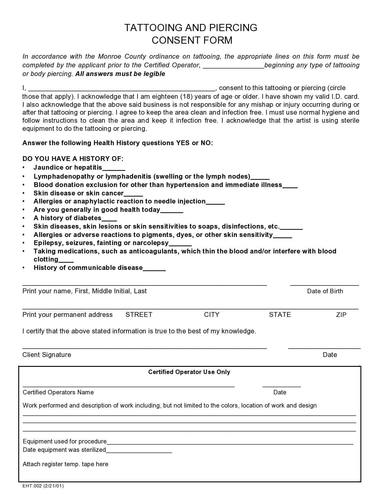 40 FREE Tattoo Consent Forms For Adults Minors 