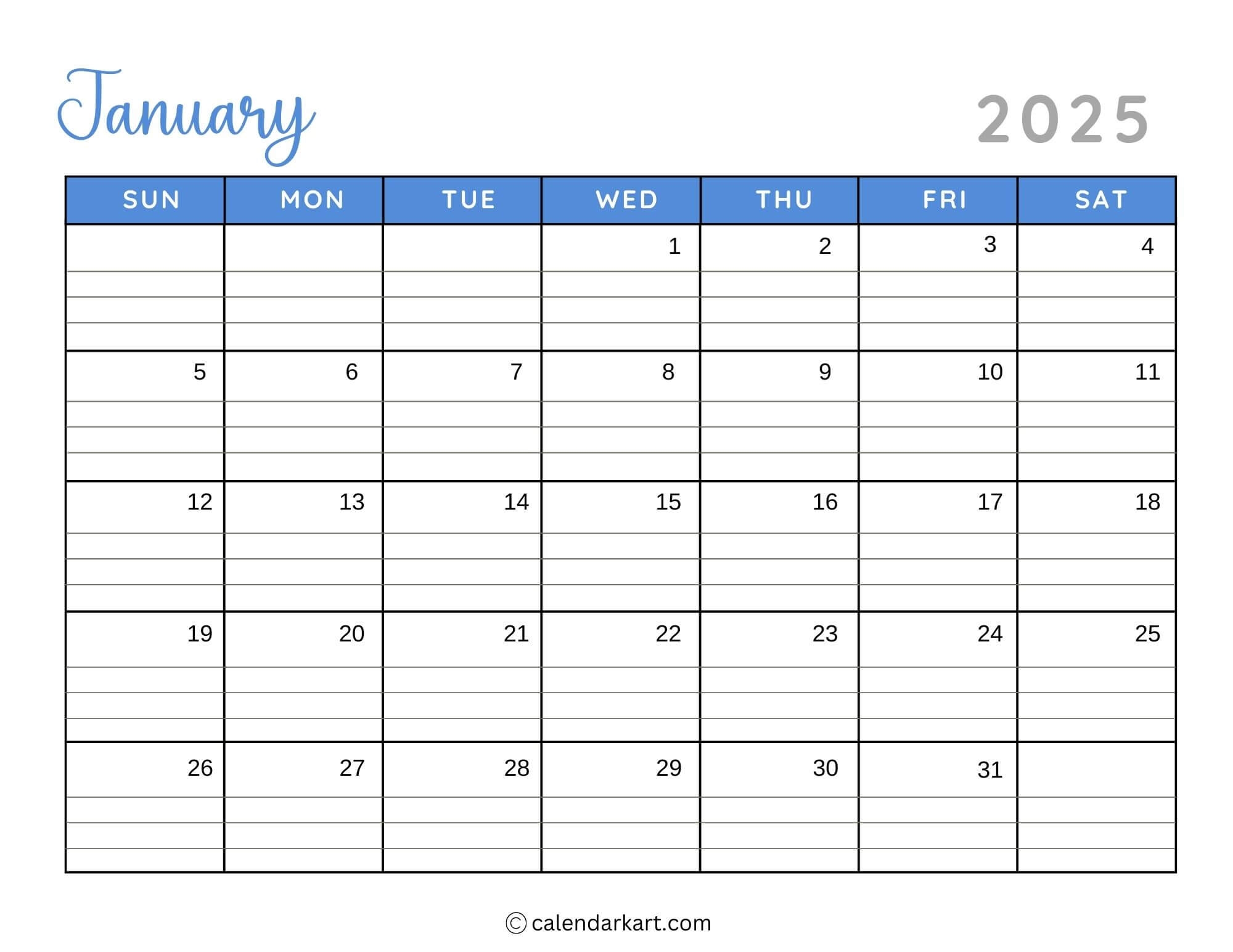 Lined Calendar Printable