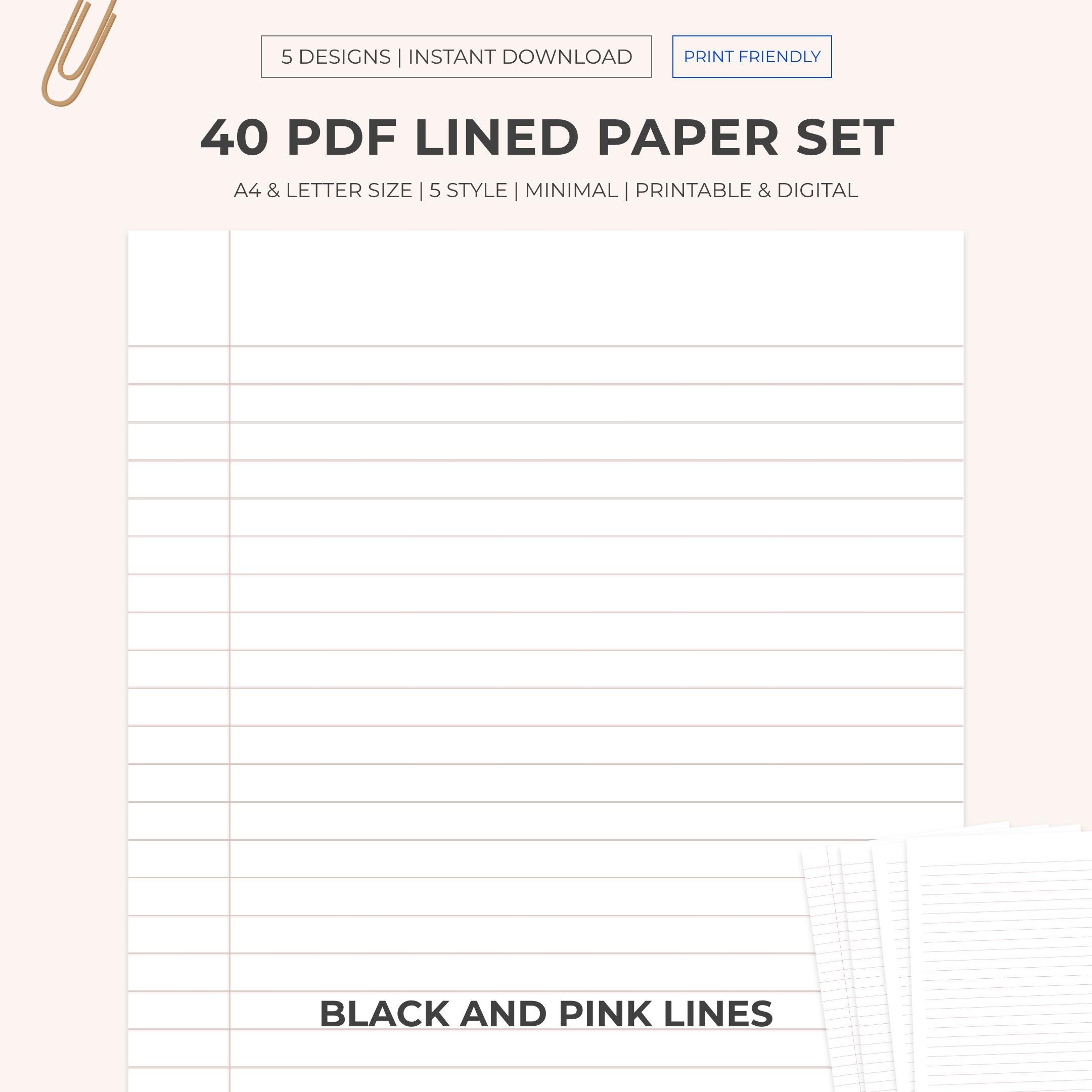 40 Printable Lined Paper PDF A4 US Letter Size Note Paper Template Note Taking Study Notepaper Foolscap Writing Paper Digital Etsy