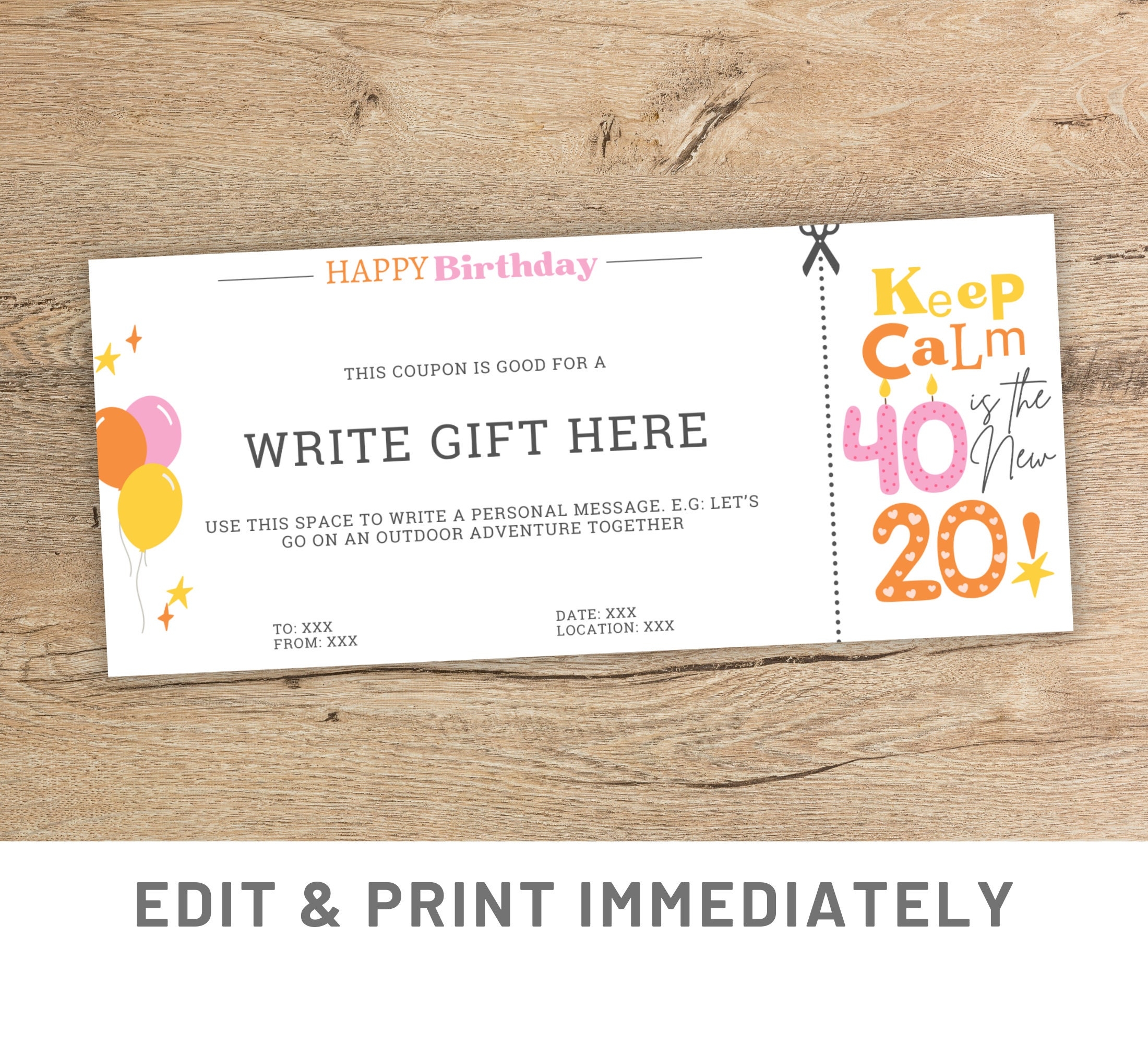 40th Birthday Coupon Editable Gift Coupon Template Canva 40 Is The New 20 Birthday Certificate Printable Gift Coupon Custom Birthday Voucher Etsy