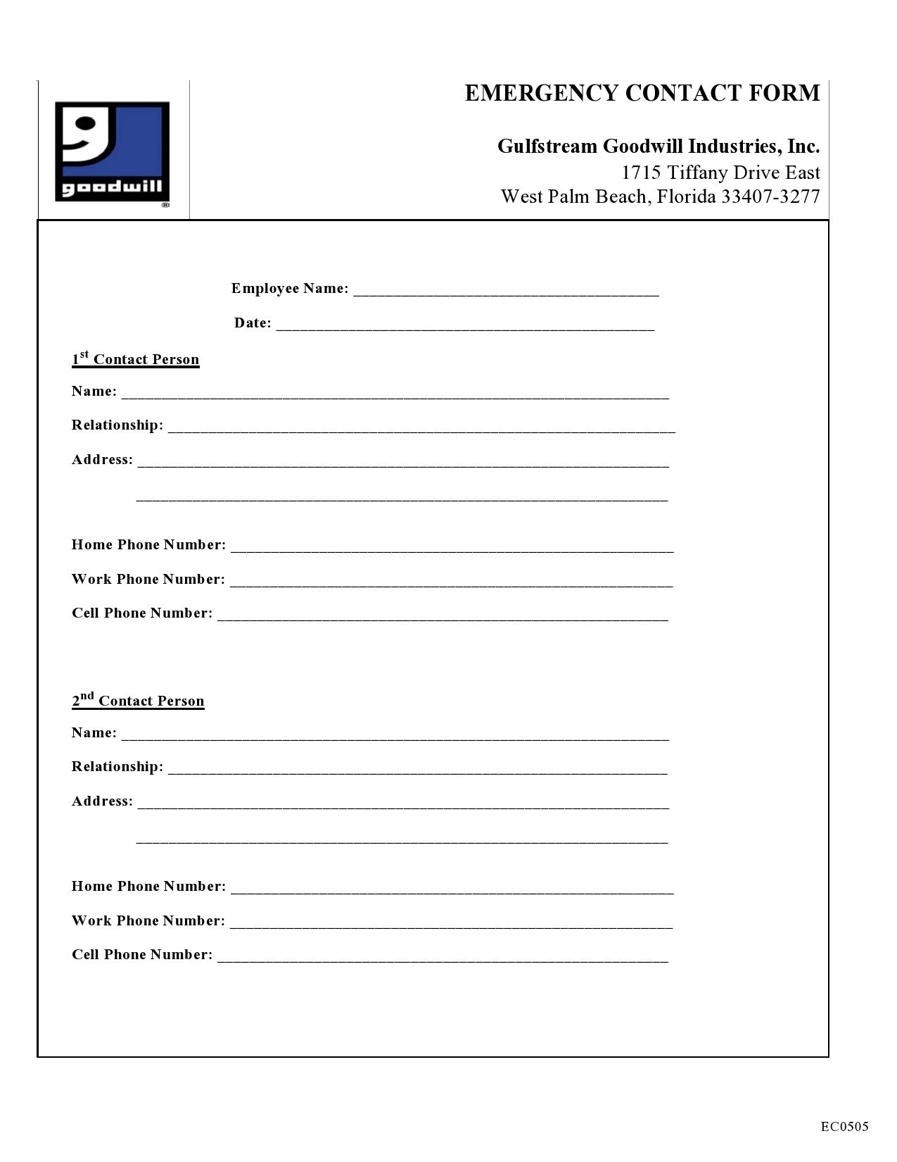 Downloadable Printable Employee Emergency Contact Form Template
