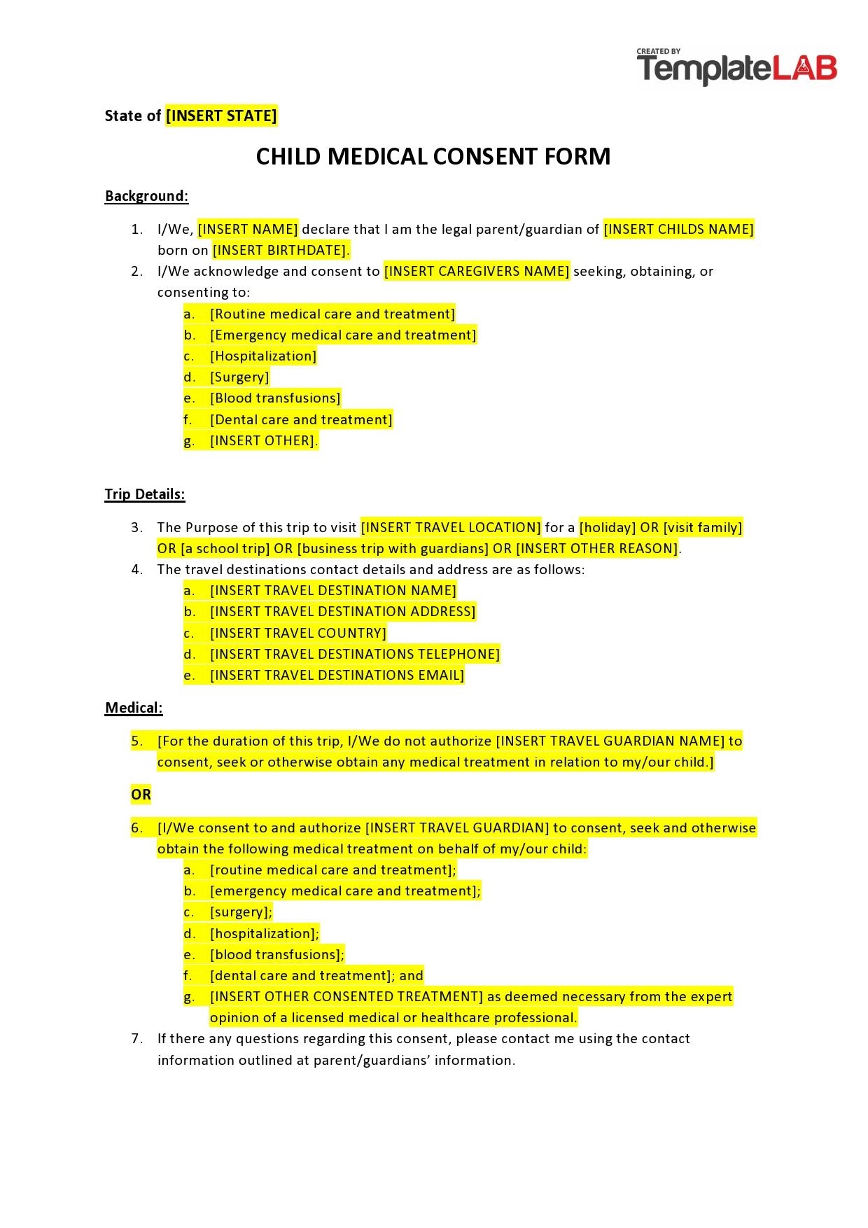 Minor Medical Release Form Printable