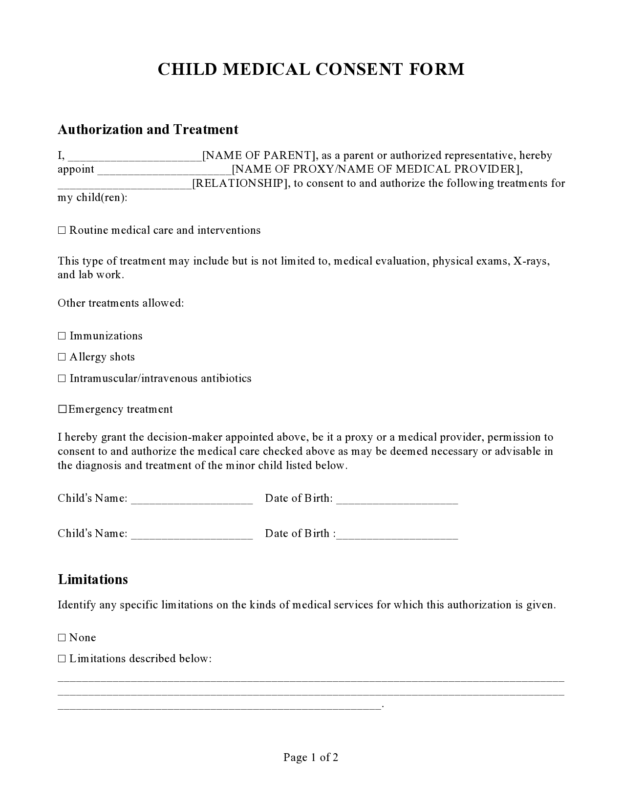 Free Printable Medical Consent Form