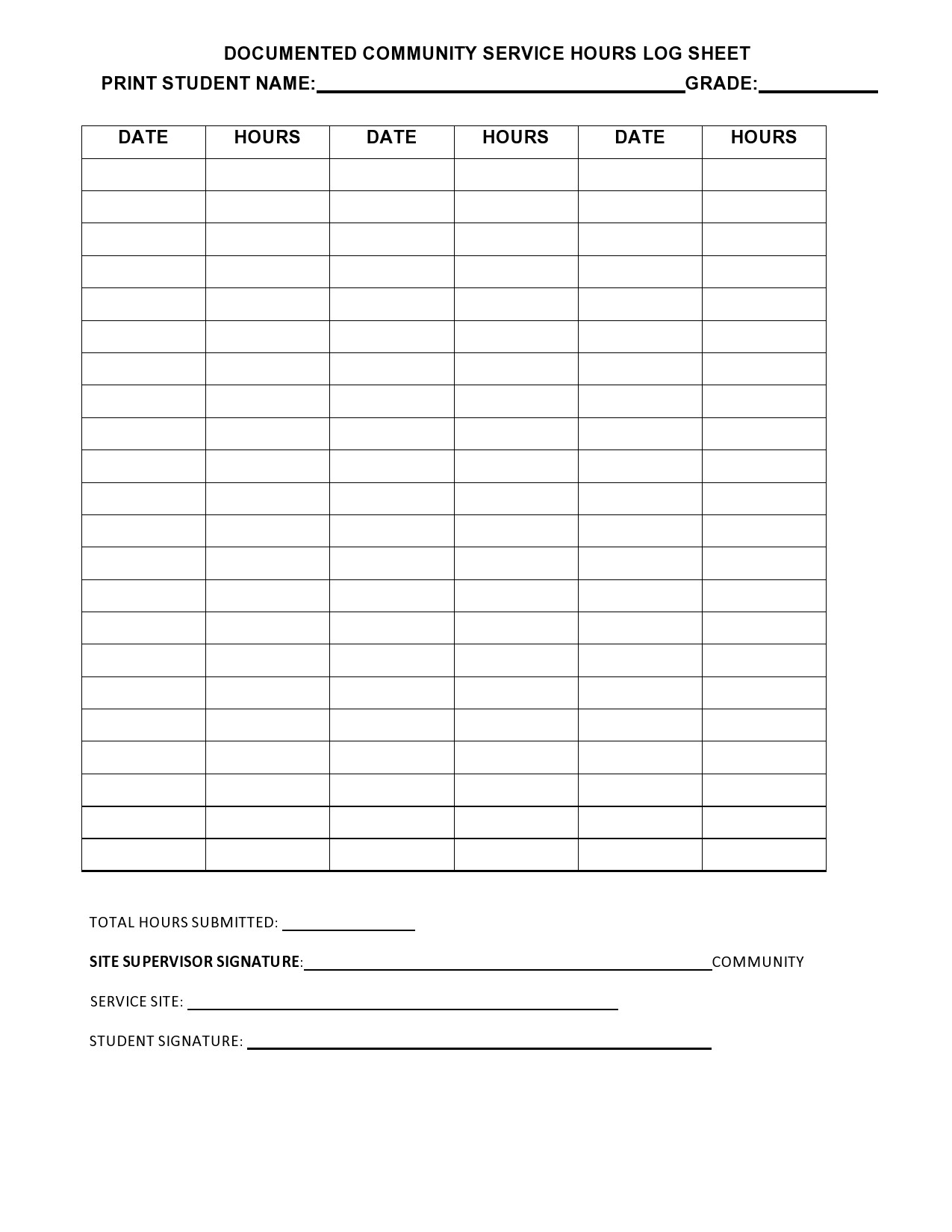 Free Printable Community Service Form
