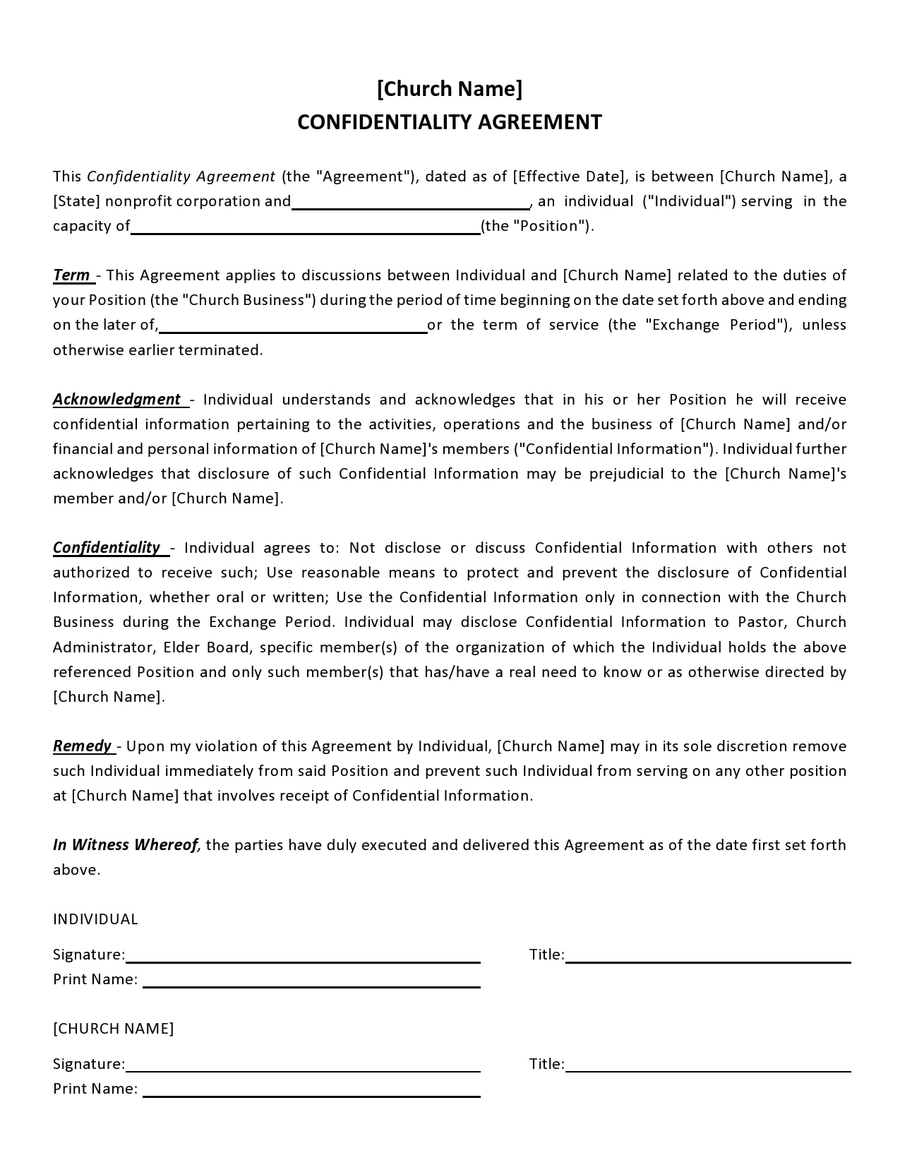 Pdf Free Printable Confidentiality Agreement Form
